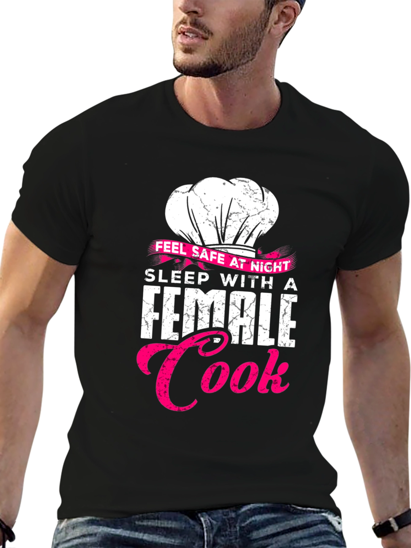 Feel Safe Female Cook Black T-Shirt