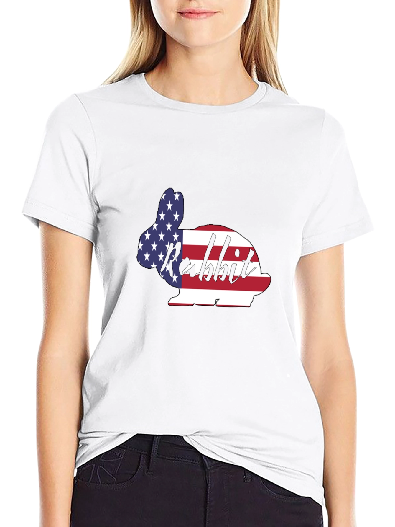 Patriotic Rabbit T-Shirt - USA Flag Bunny Tee