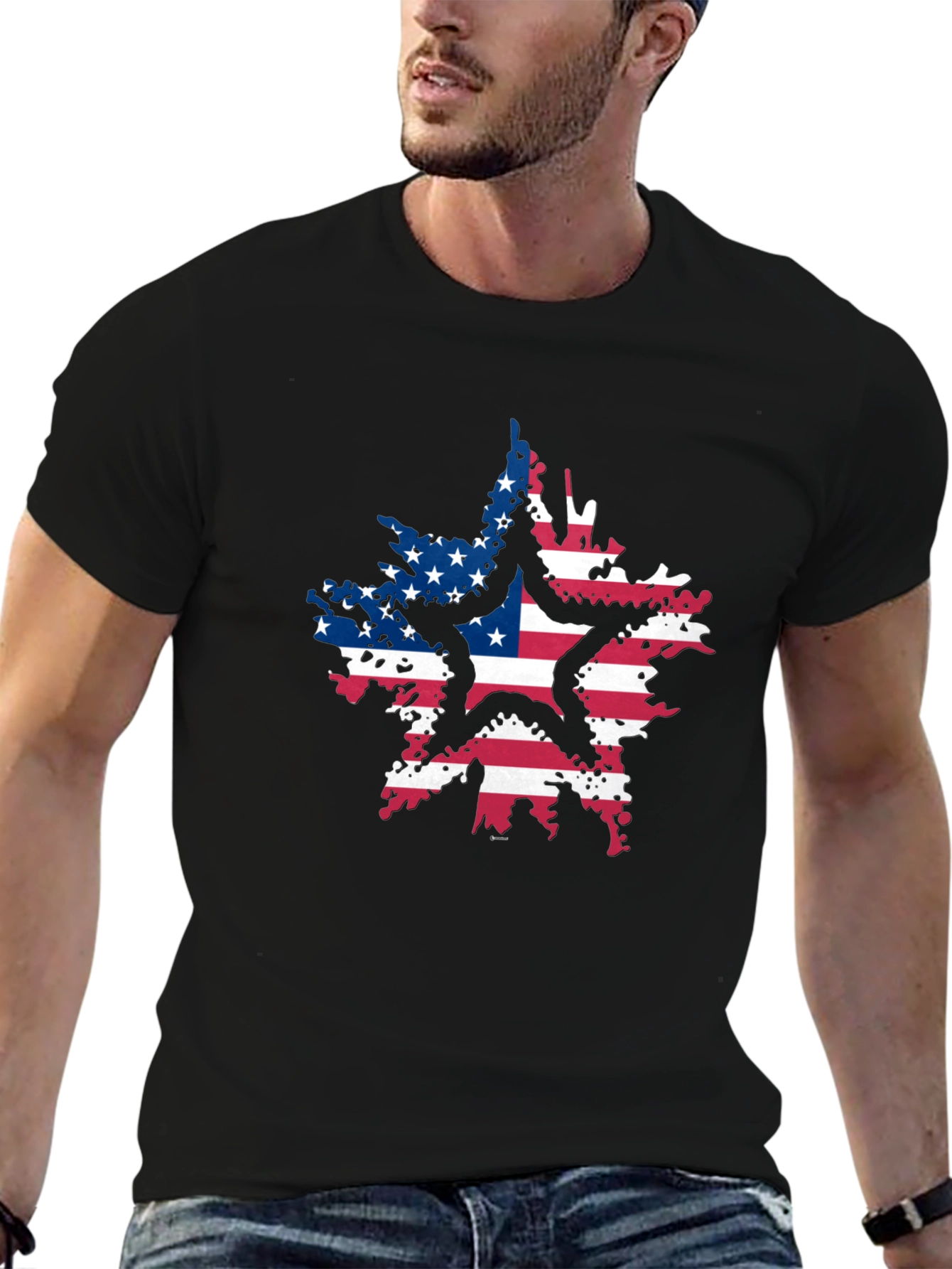 American Flag Star Black T-Shirt