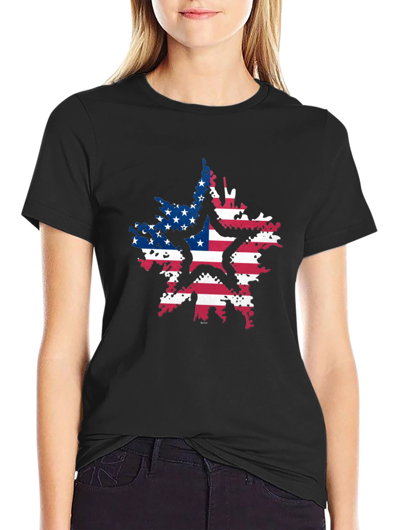 American Flag Star Black T-Shirt
