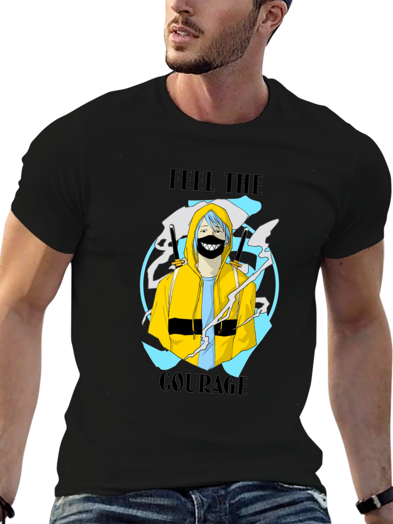 Feel The Courage Graphic Print Black T-Shirt