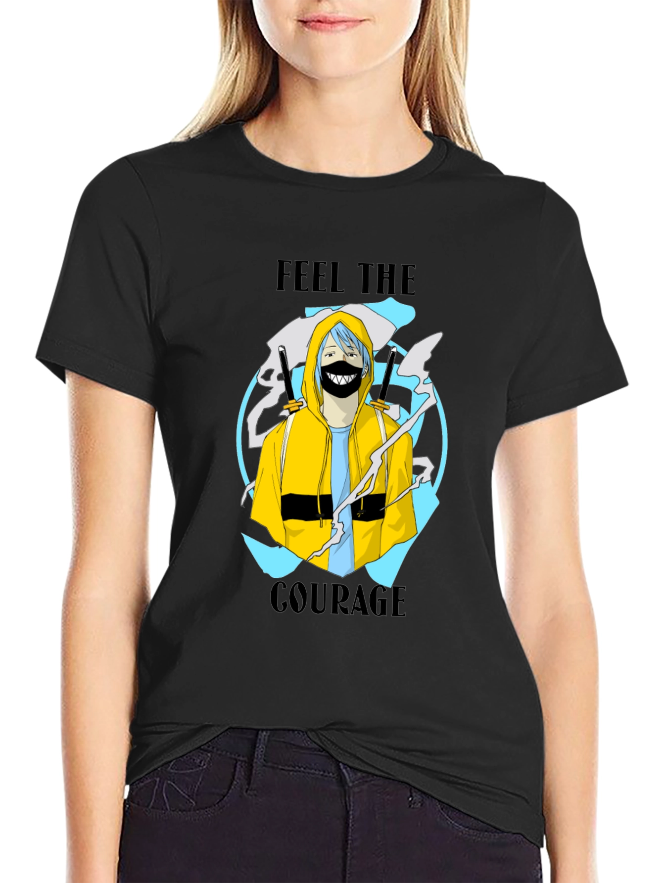 Feel The Courage Graphic Print Black T-Shirt