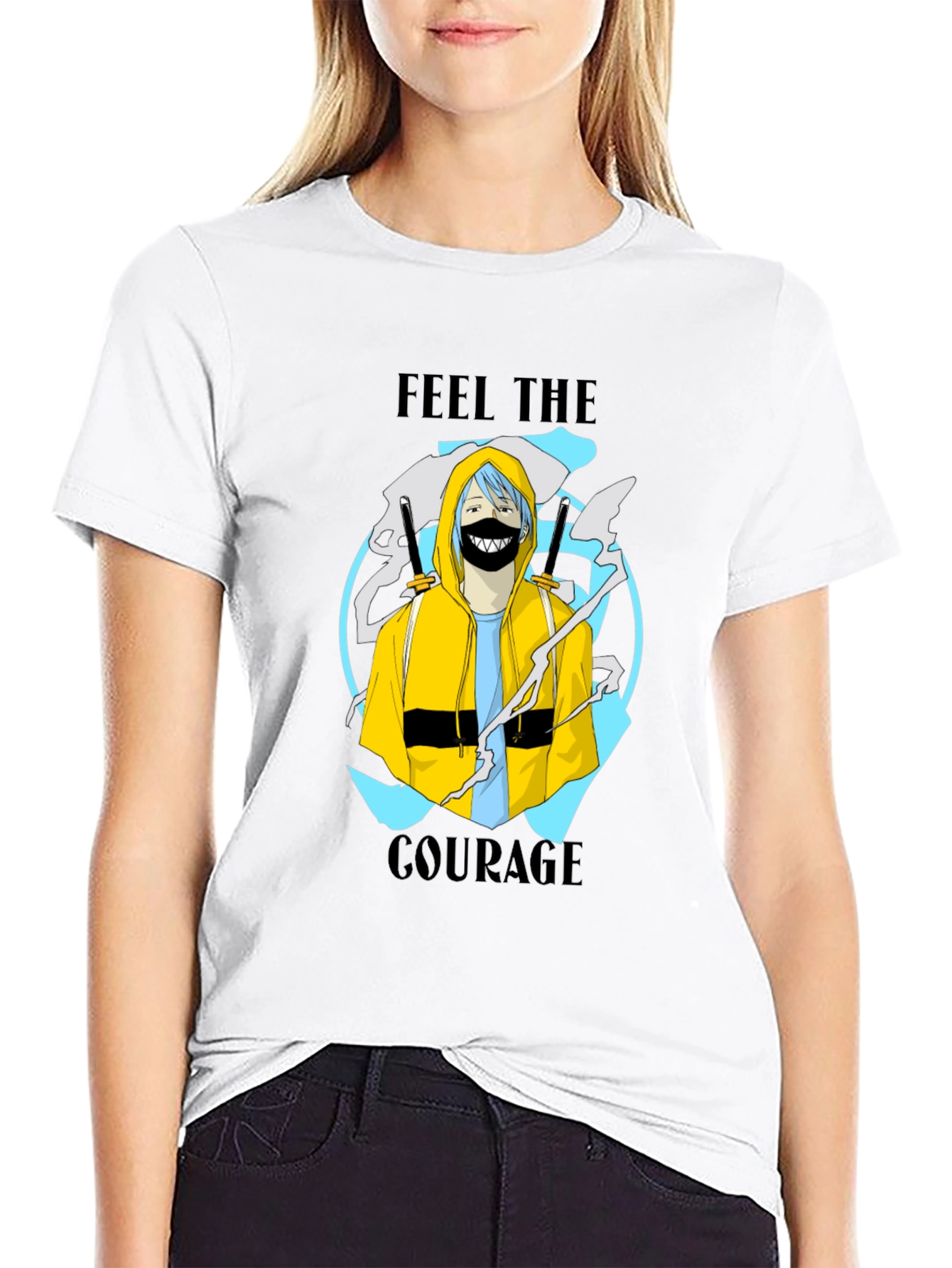 Feel The Courage Graphic Print Black T-Shirt