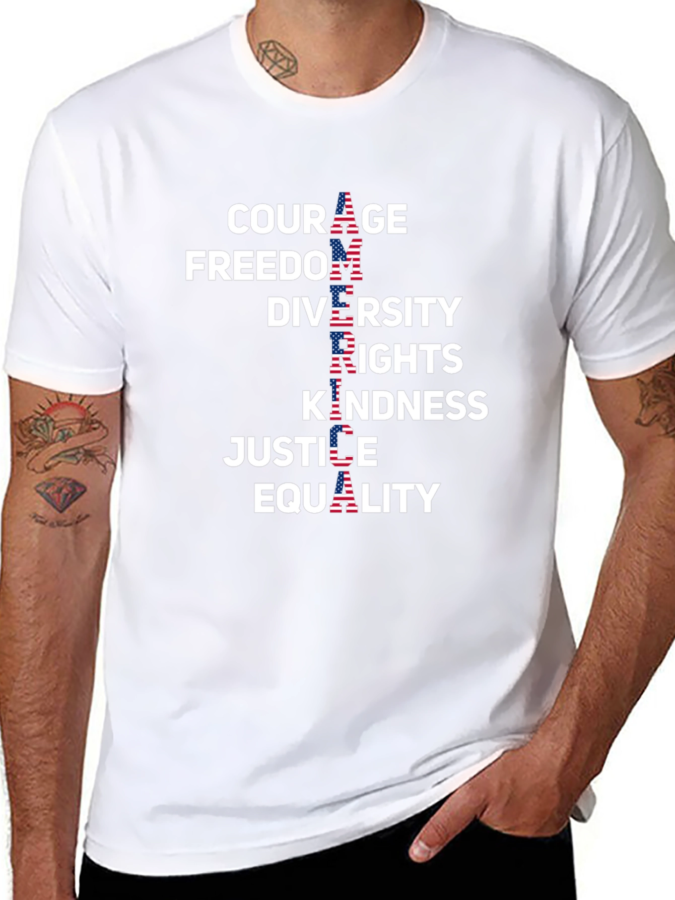 American Values Graphic Tee - Courage Freedom Diversity