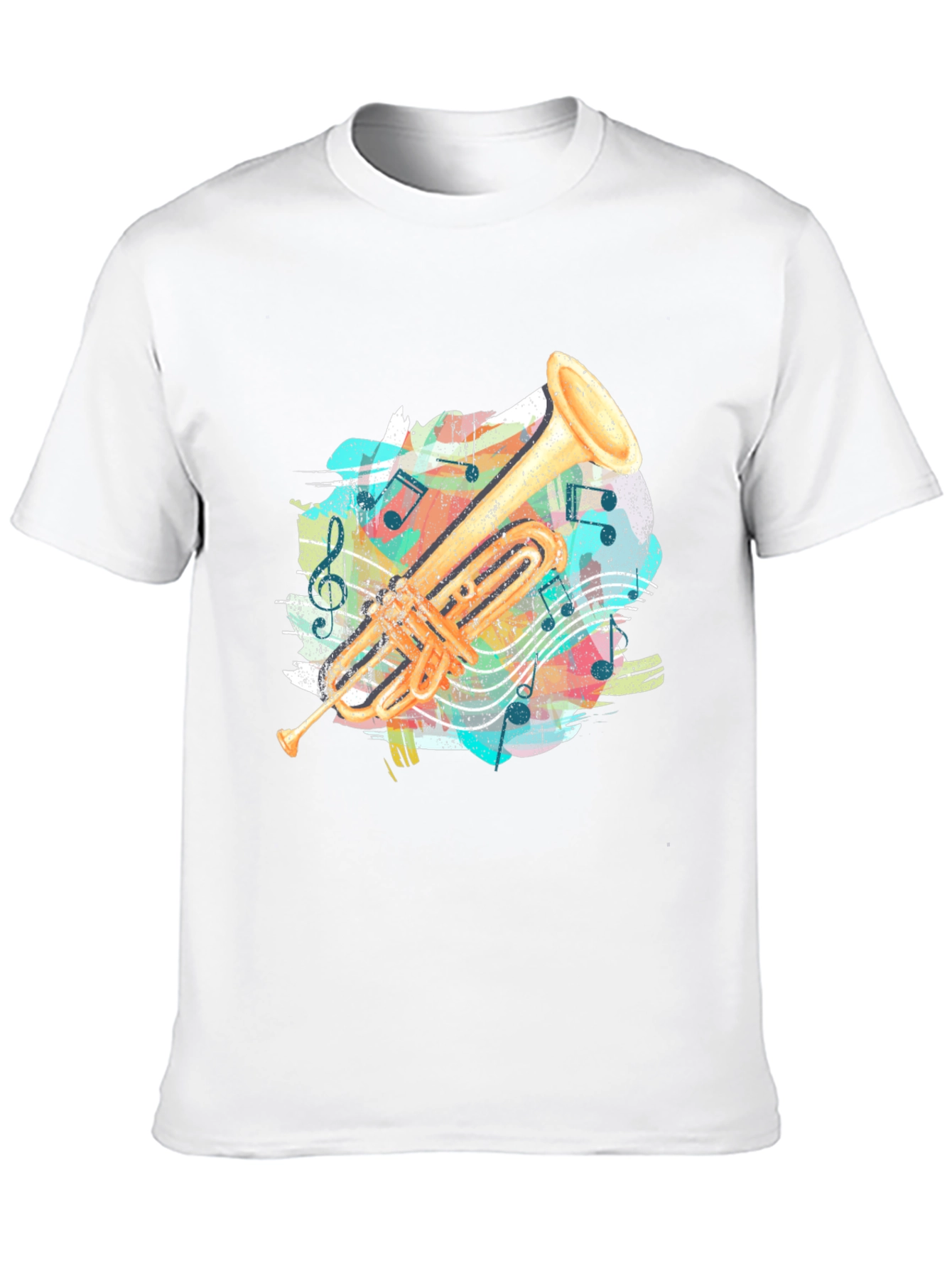 Trumpet Music Notes Graphic Tee - Black Cotton Shirt
