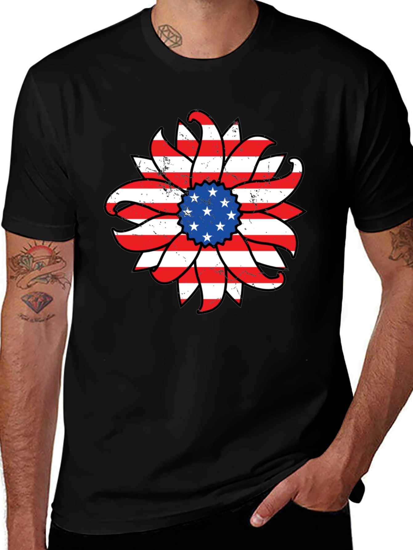 American Flag Sunflower Graphic T-Shirt