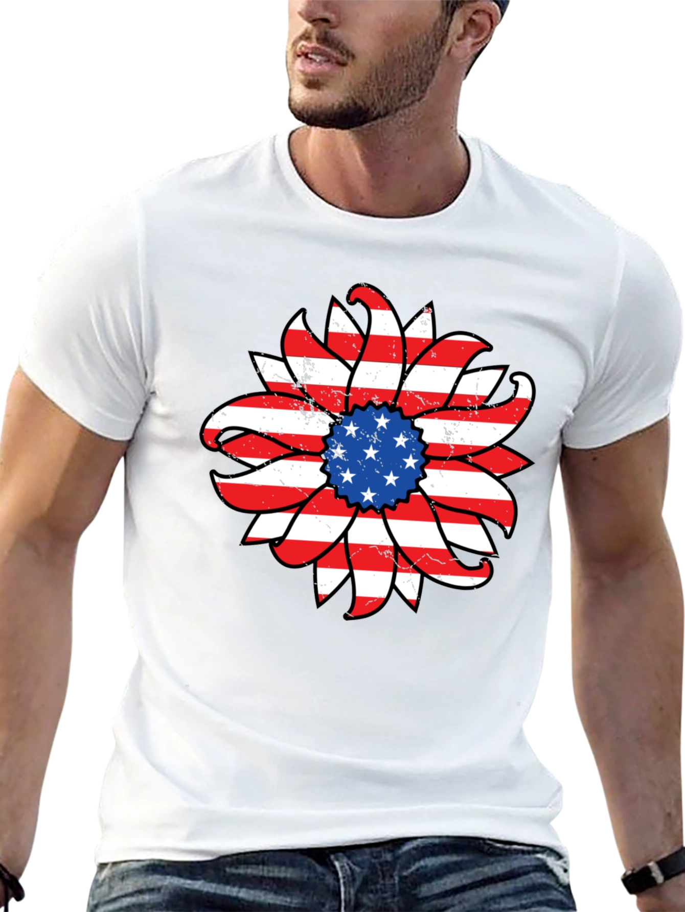American Flag Sunflower Graphic T-Shirt