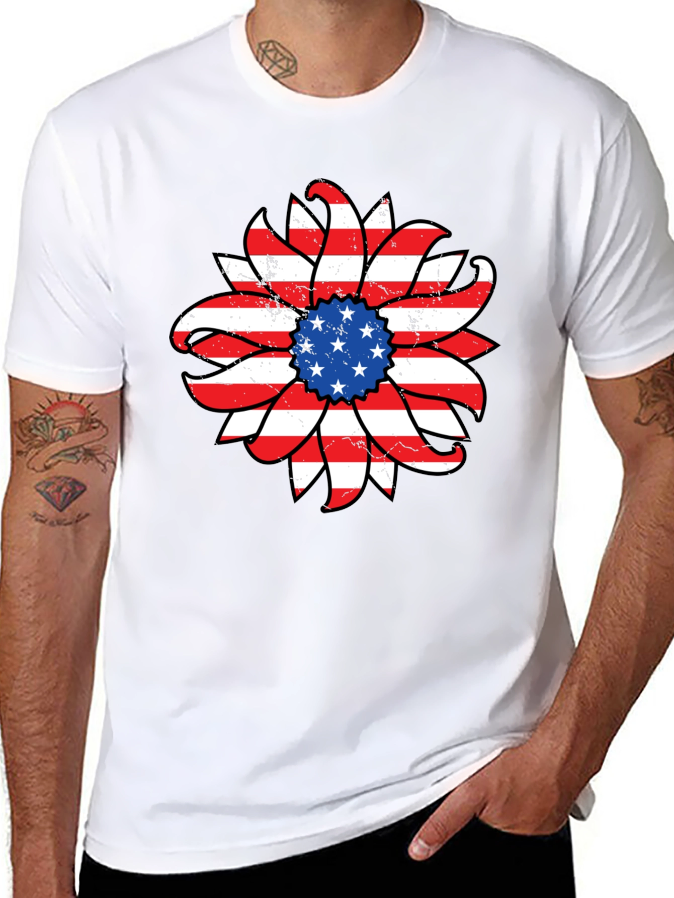 American Flag Sunflower Graphic T-Shirt