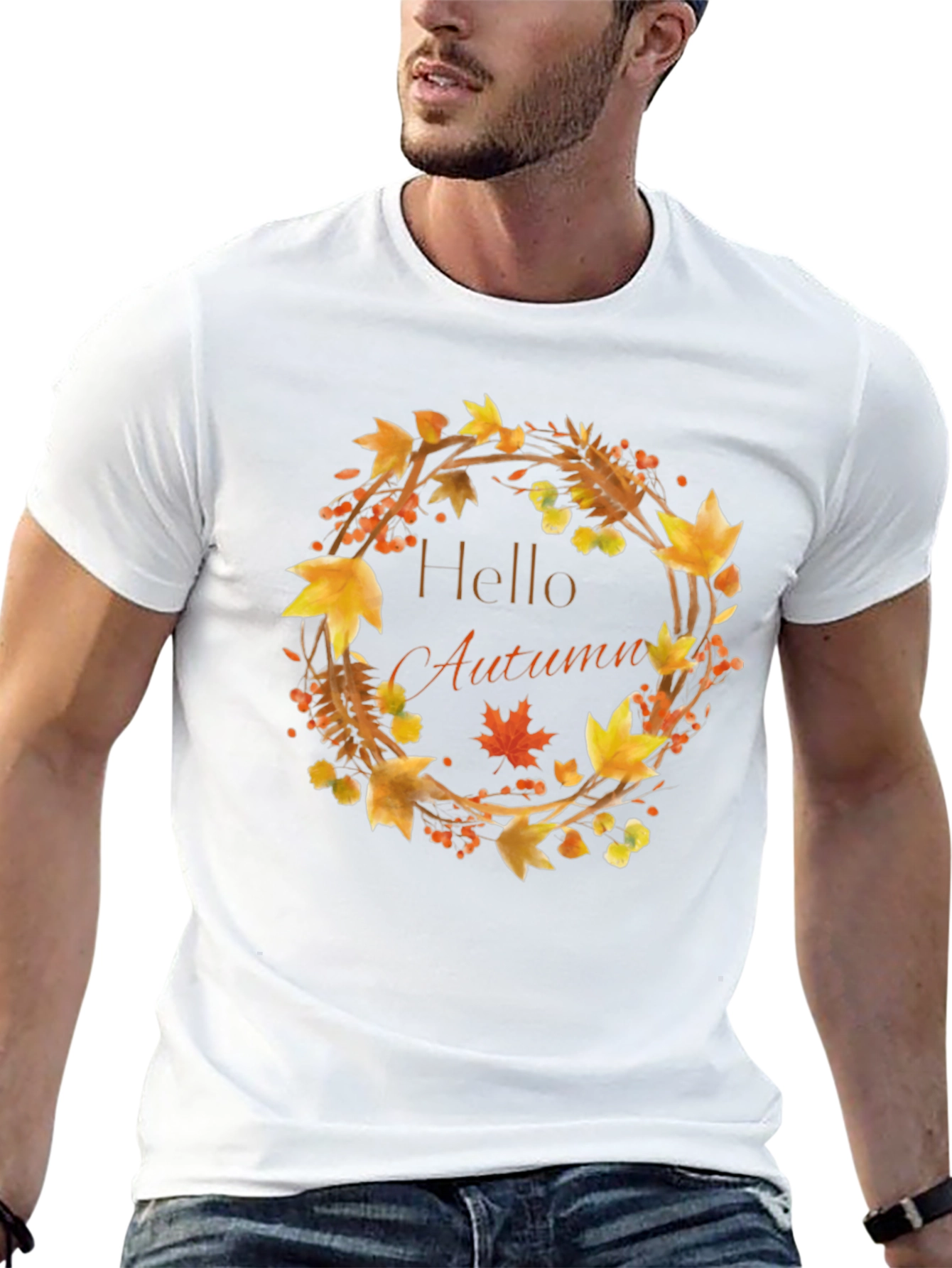 Hello Autumn T-Shirt - Fall Wreath Design