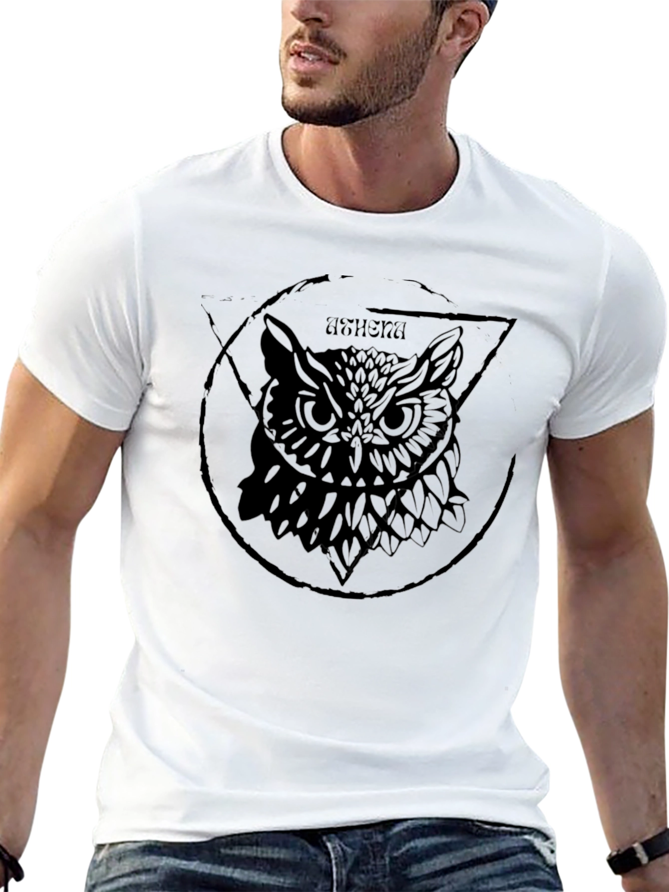 Owl Graphic Print Mens Black T-Shirt