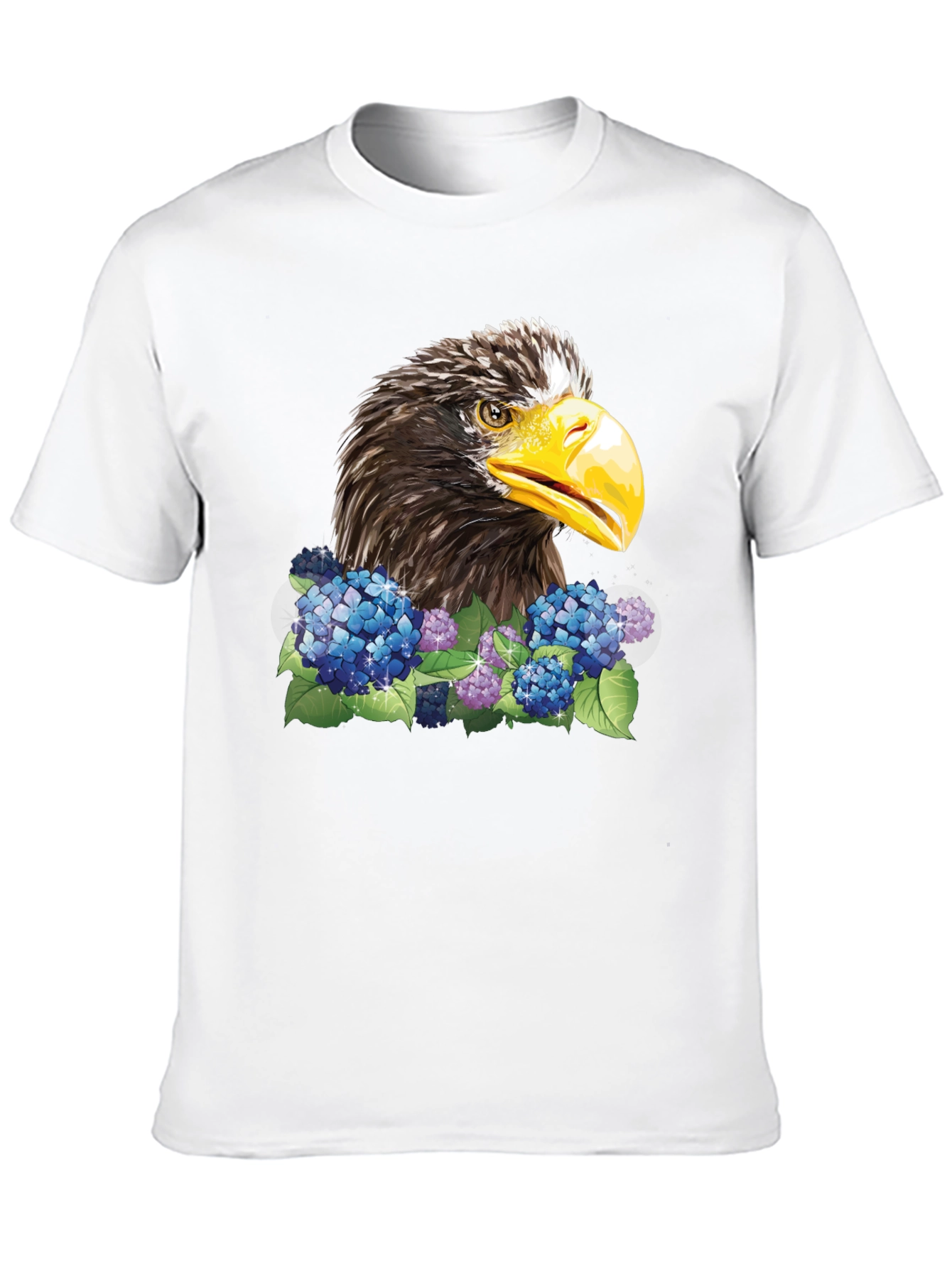 Eagle and Floral Print Black T-Shirt