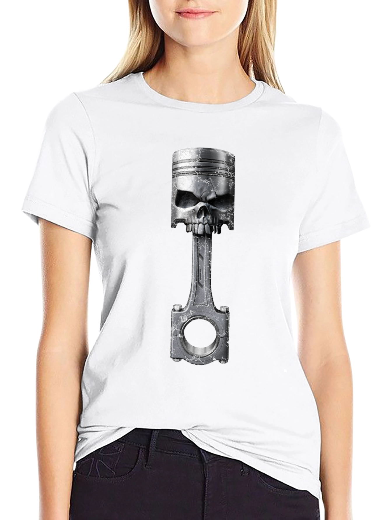 Skull Piston Graphic T-Shirt - Cool Biker Style