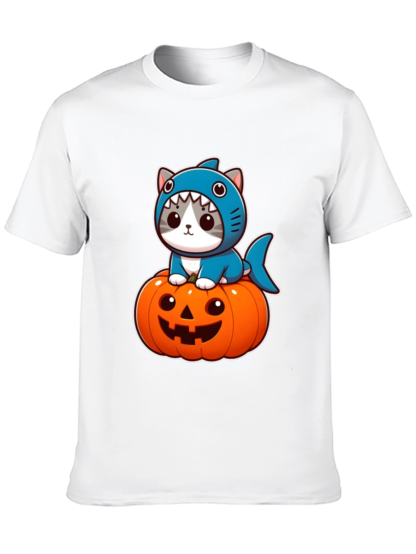 Shark Cat Pumpkin Halloween T-Shirt