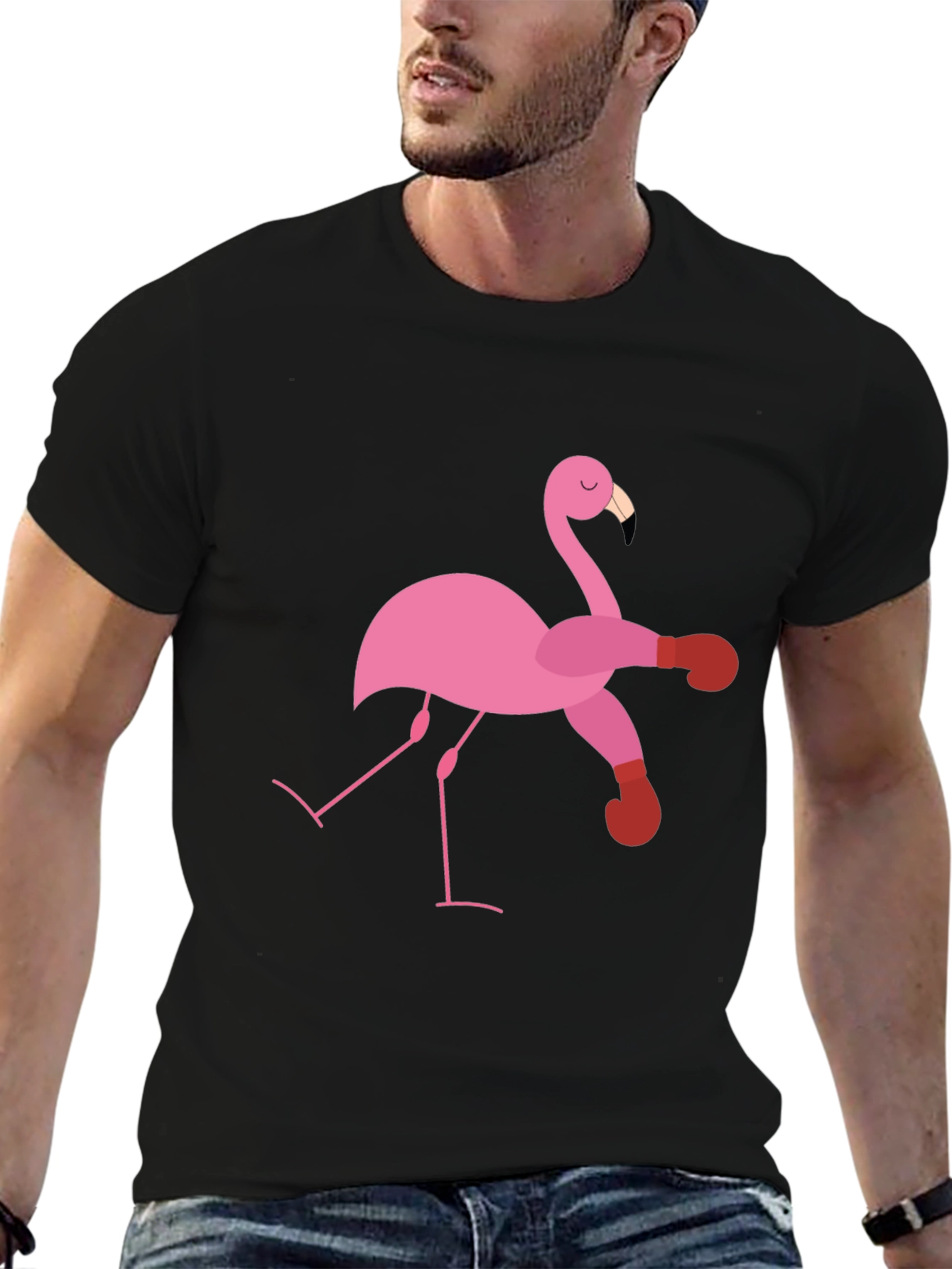 Flamingo Boxer Black T-Shirt