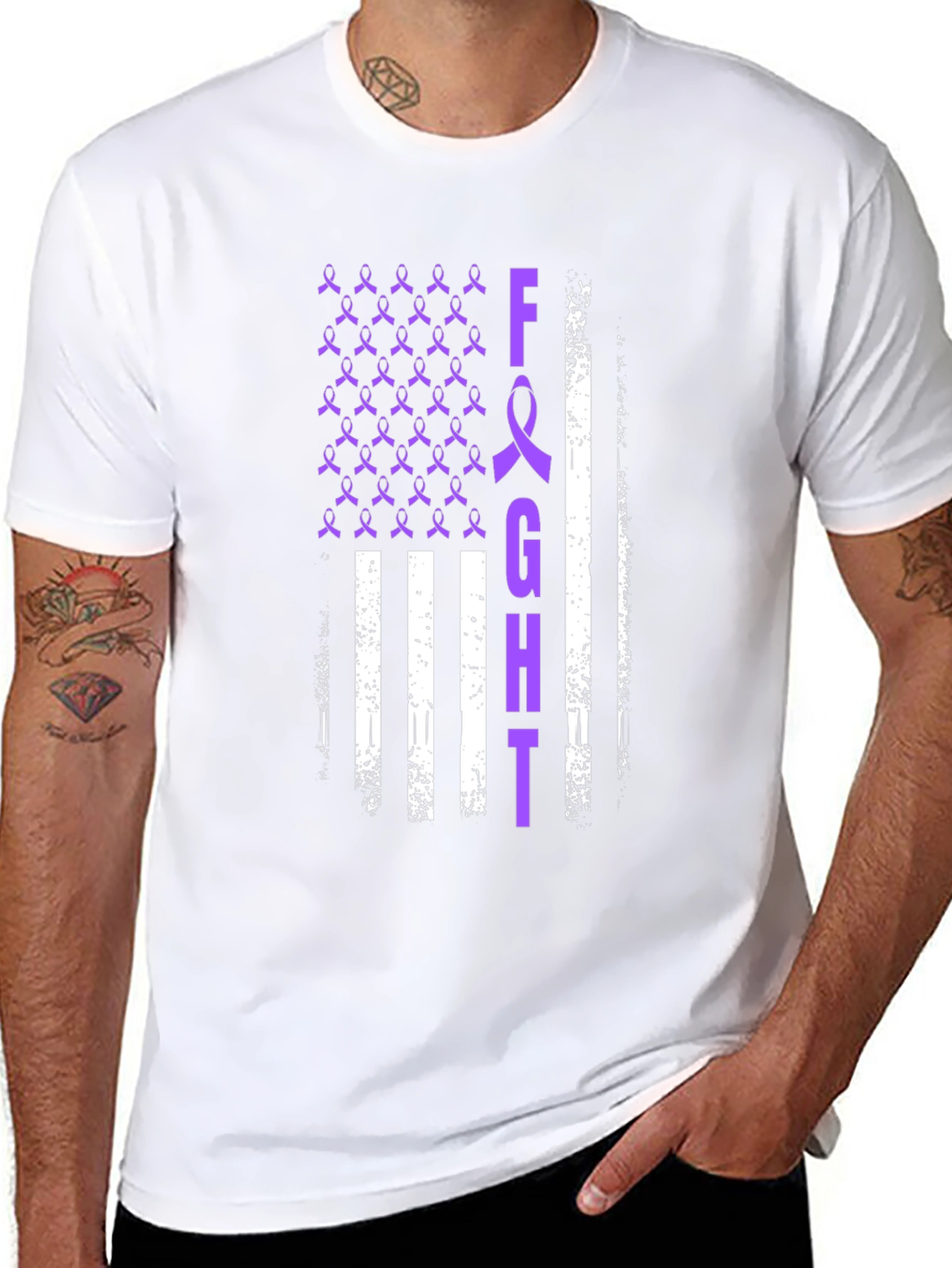 Fight T-Shirt Purple Ribbon American Flag Design
