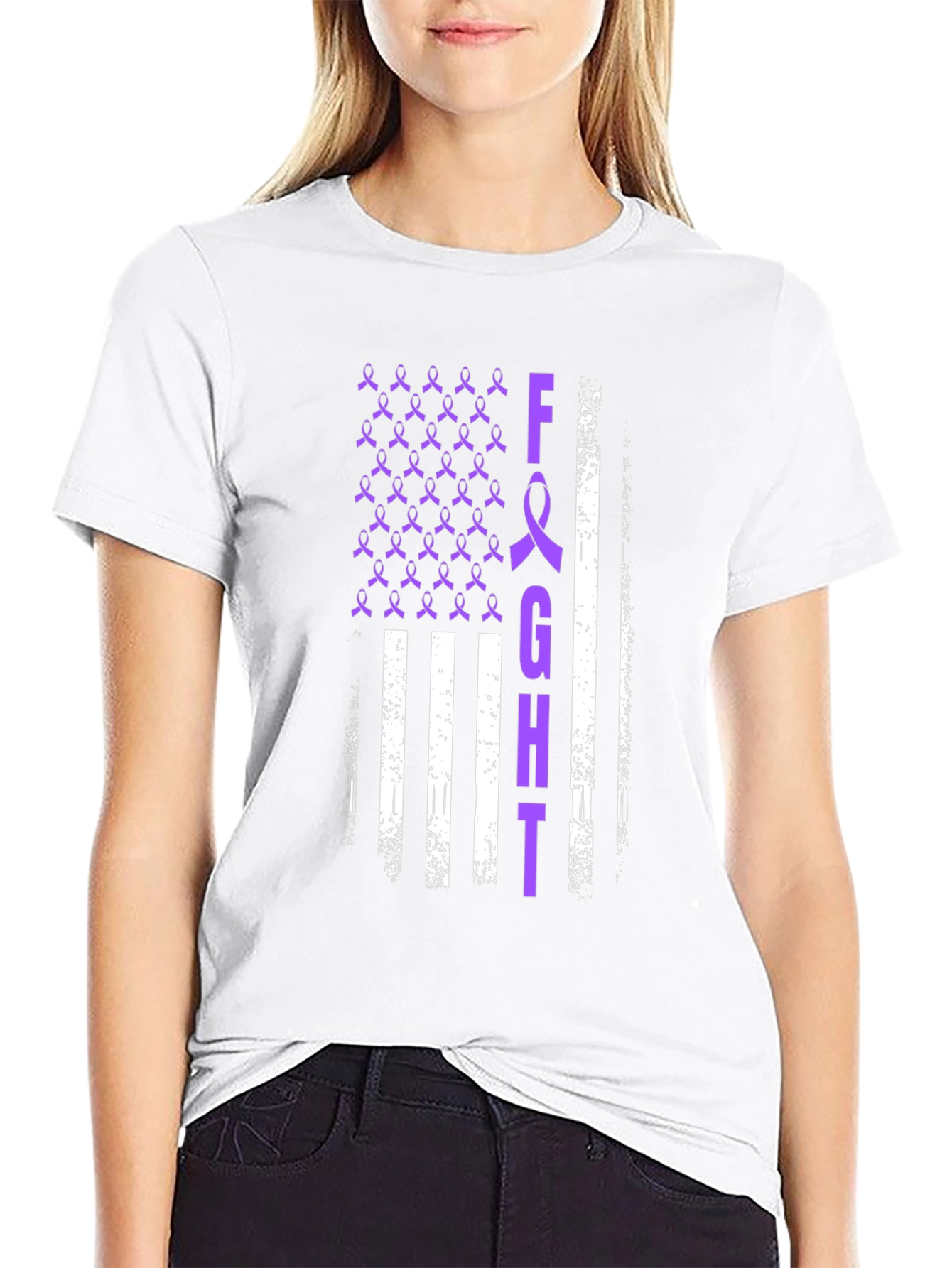Fight T-Shirt Purple Ribbon American Flag Design
