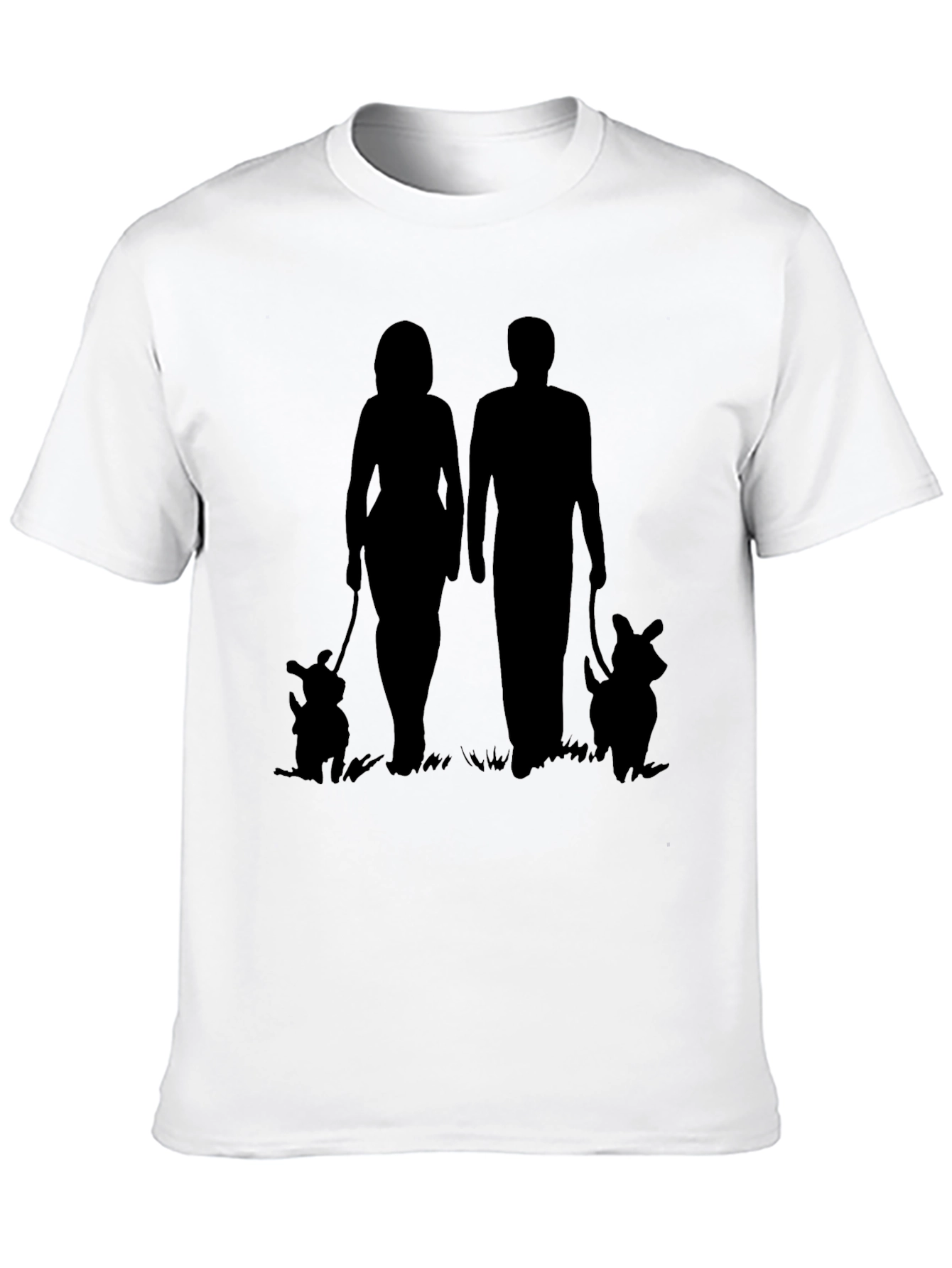 Couple Walking Dogs Graphic Tee - Black Casual Shirt