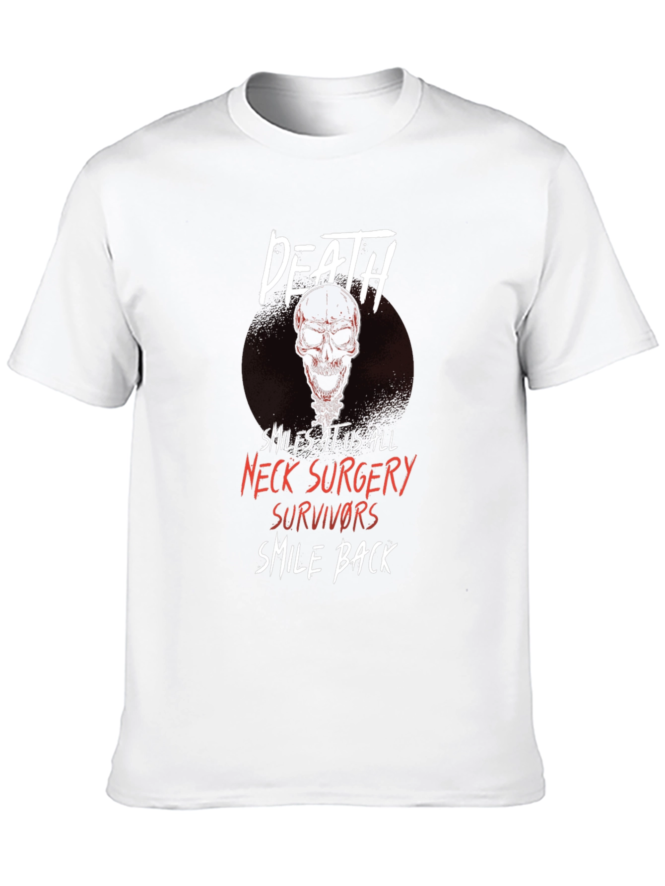 Death Smiles Neck Surgery Survivor Black T-Shirt