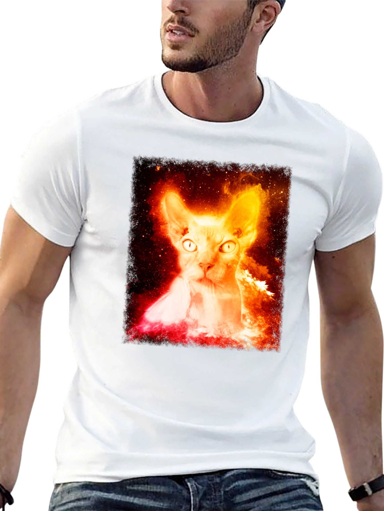 Sphynx Cat Galaxy Graphic Black T-Shirt