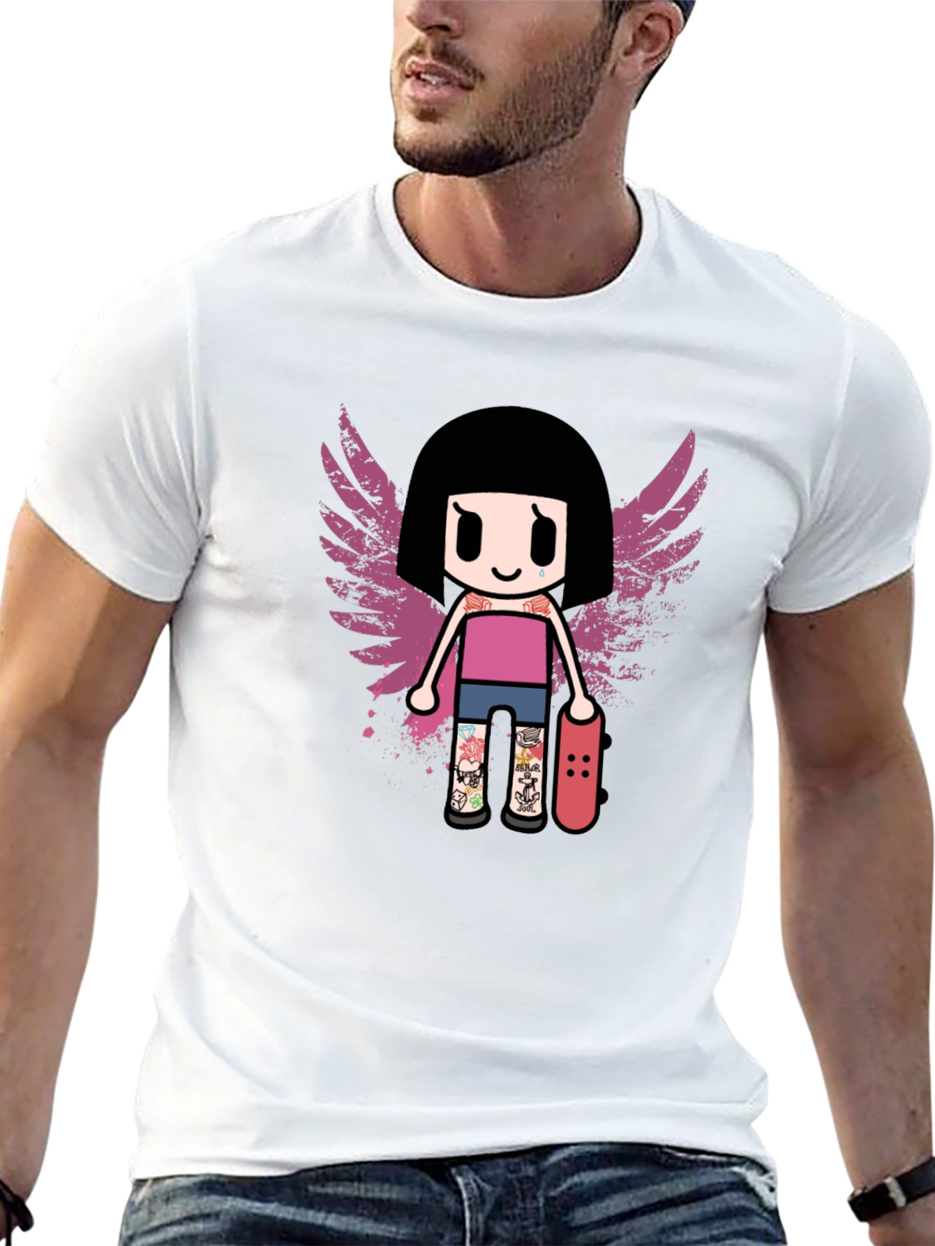 Graphic T-Shirt - Girl Skater with Wings Design
