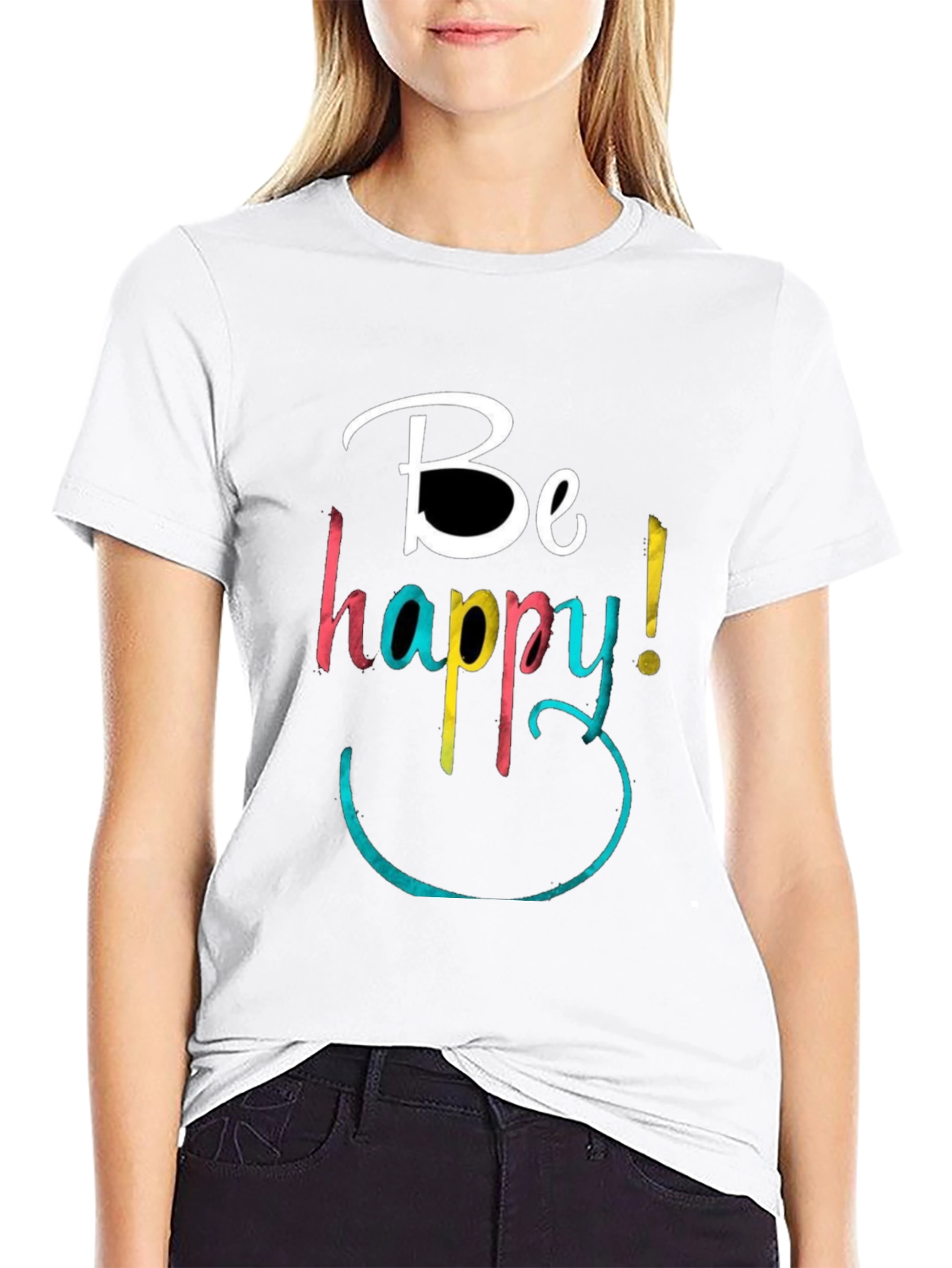 Be Happy Graphic Tee - Black Cotton Blend