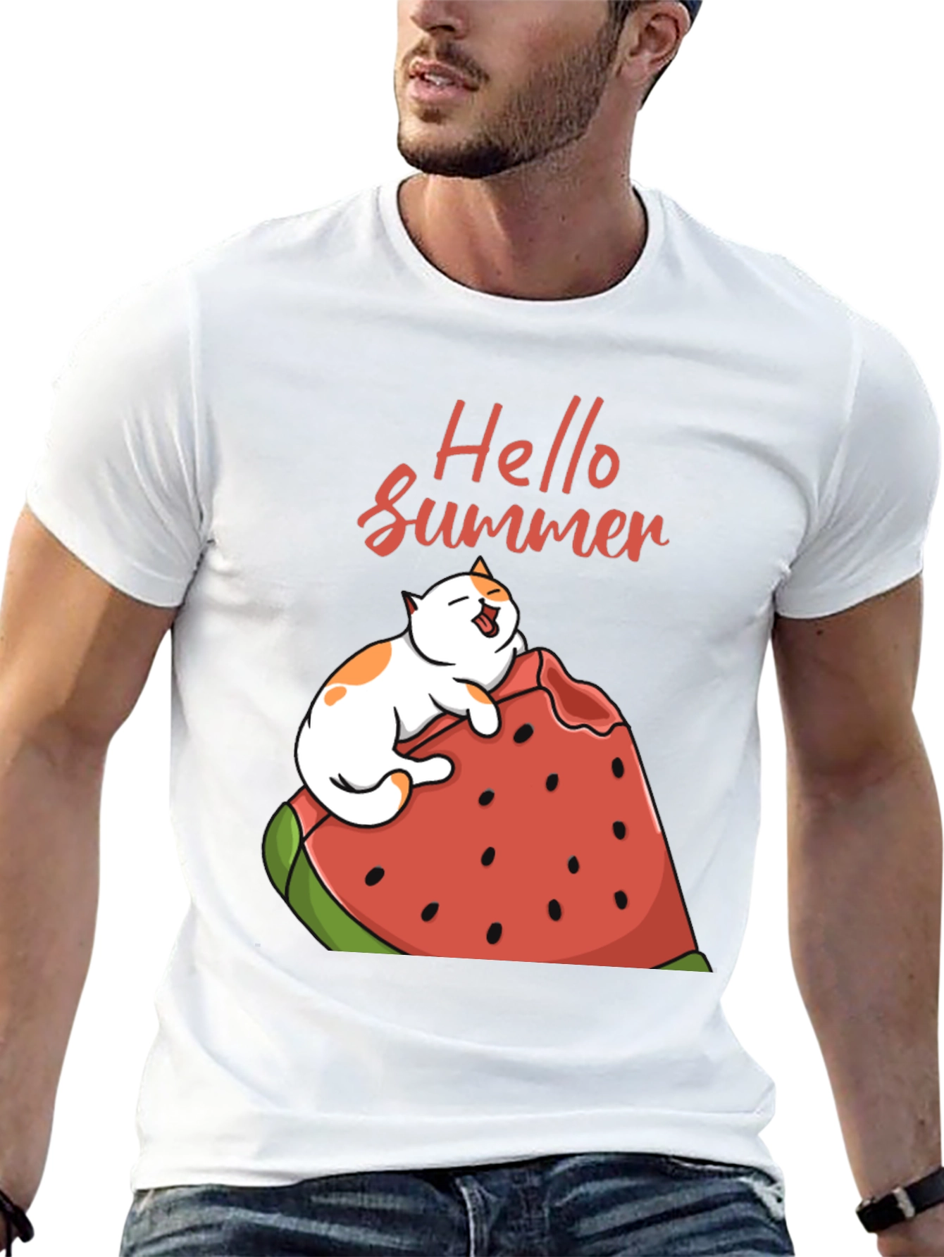 Summer Cat Watermelon Graphic Tee