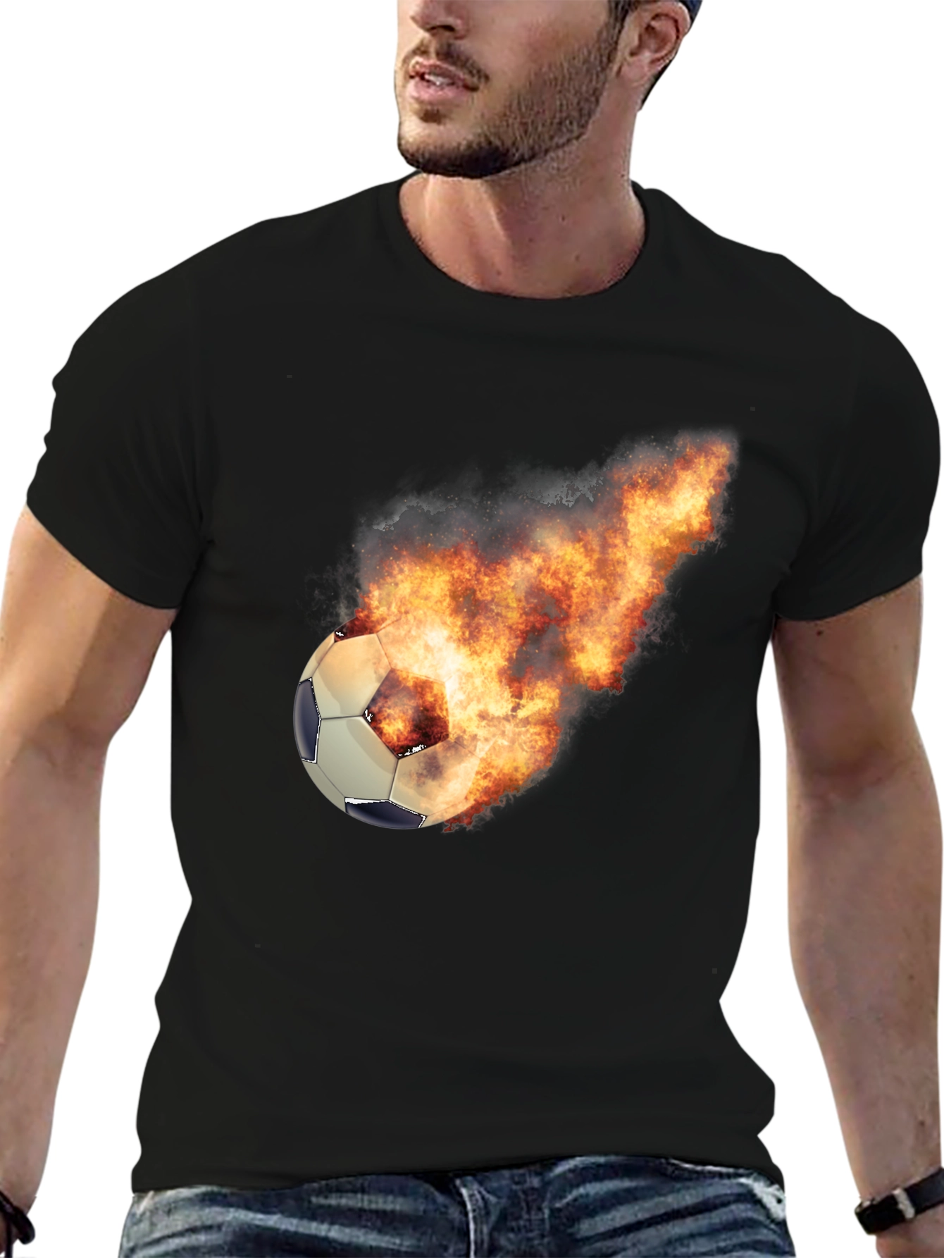 Flaming Soccer Ball Graphic Tee - Black