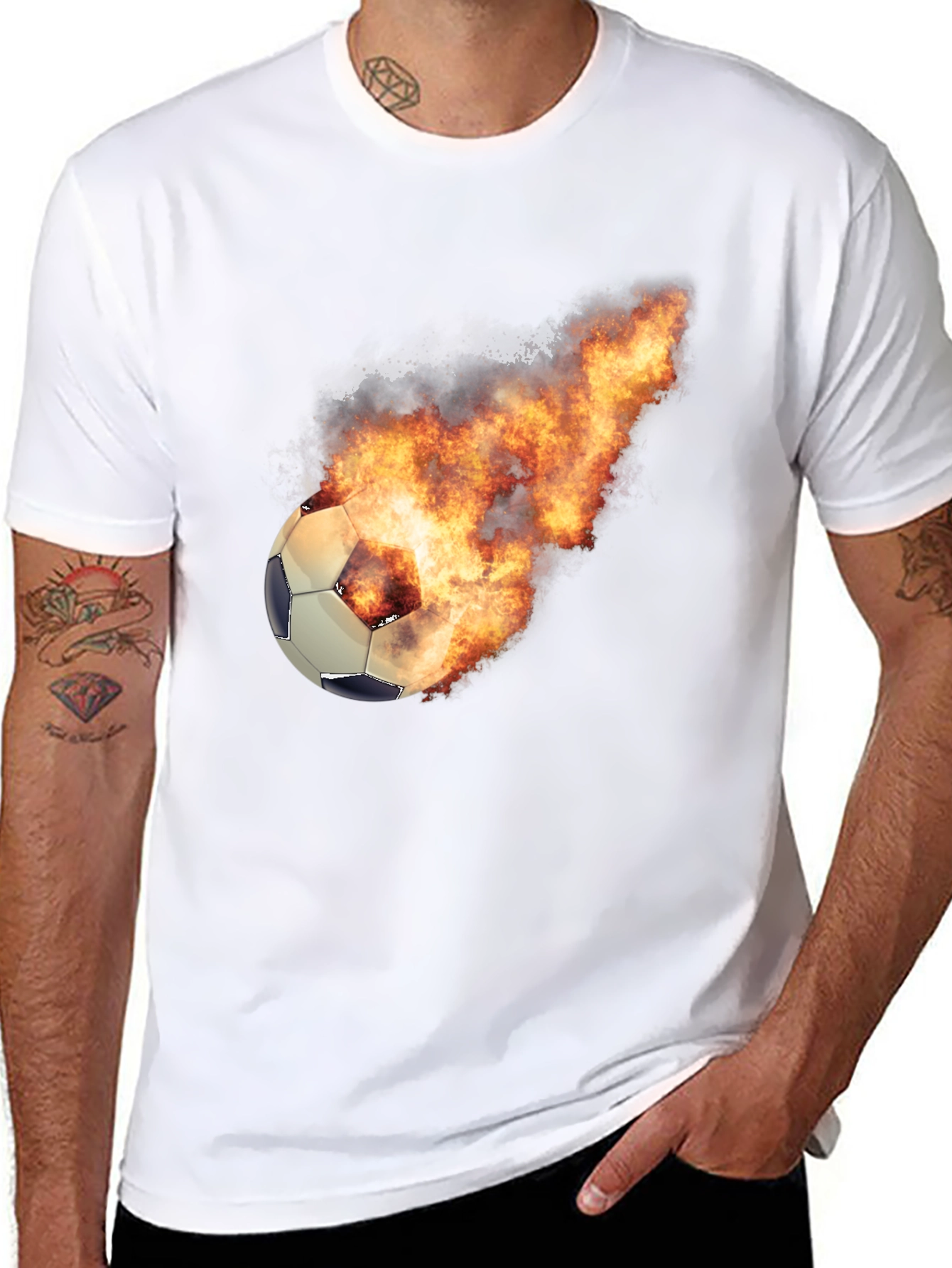 Flaming Soccer Ball Graphic Tee - Black