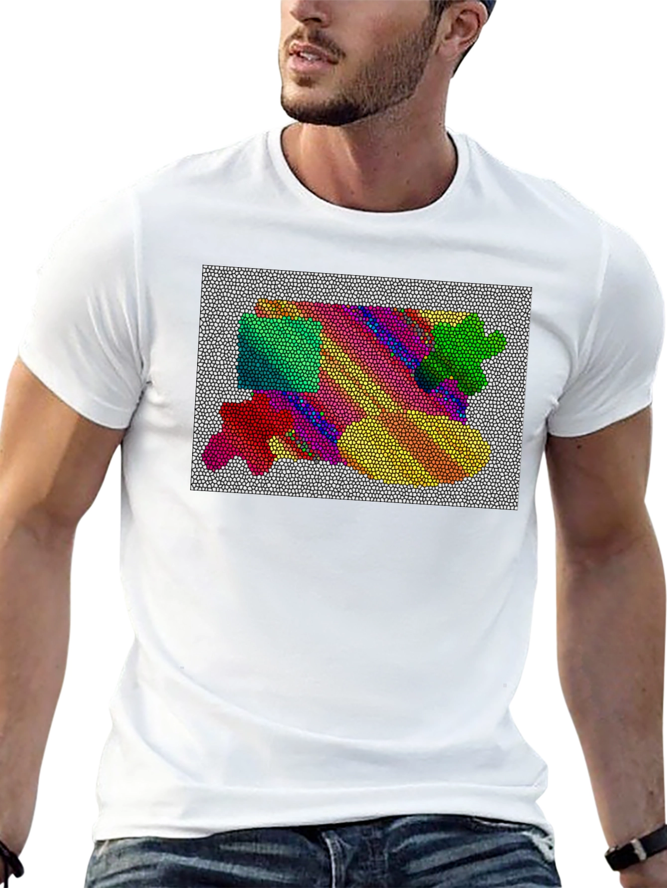 Abstract Mosaic Graphic Tee - Artistic Black T-Shirt