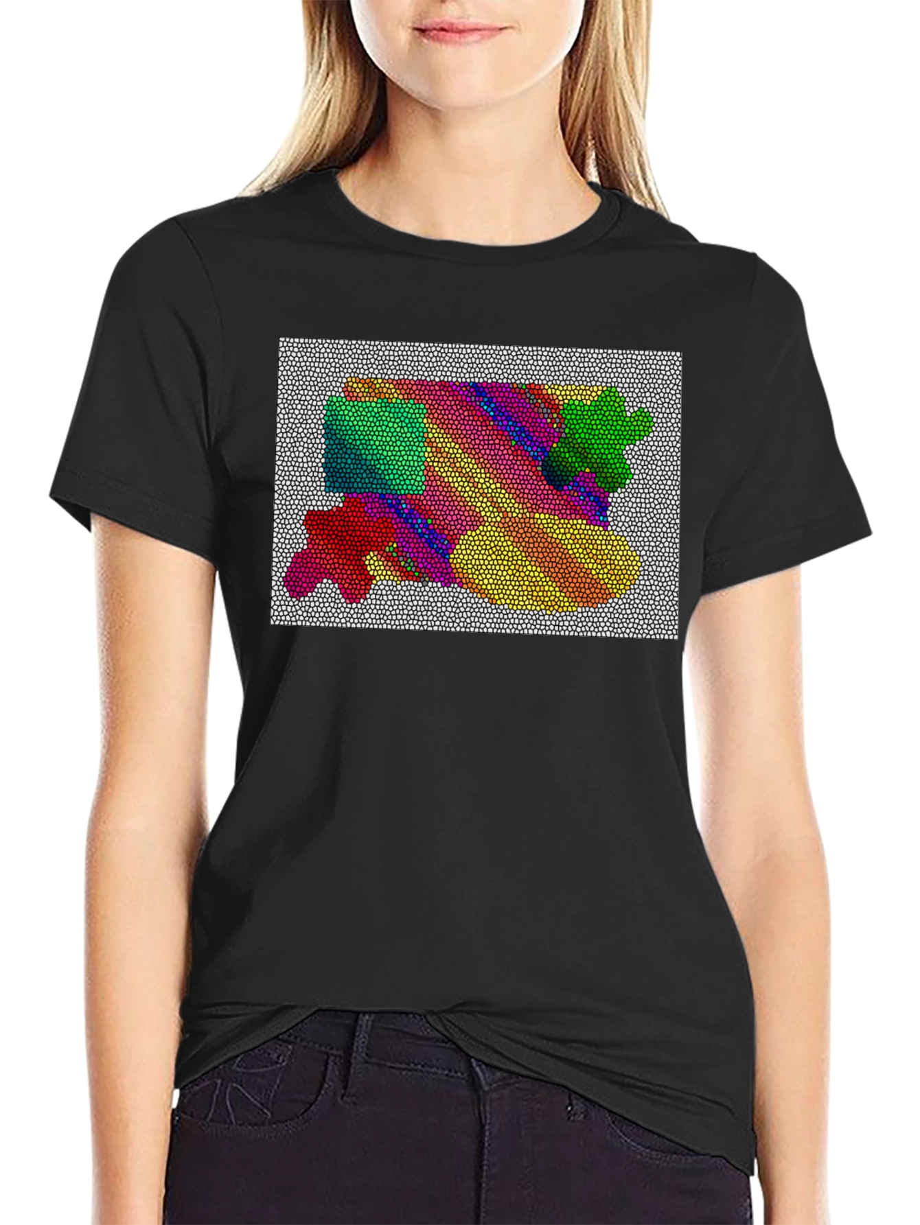 Abstract Mosaic Graphic Tee - Artistic Black T-Shirt
