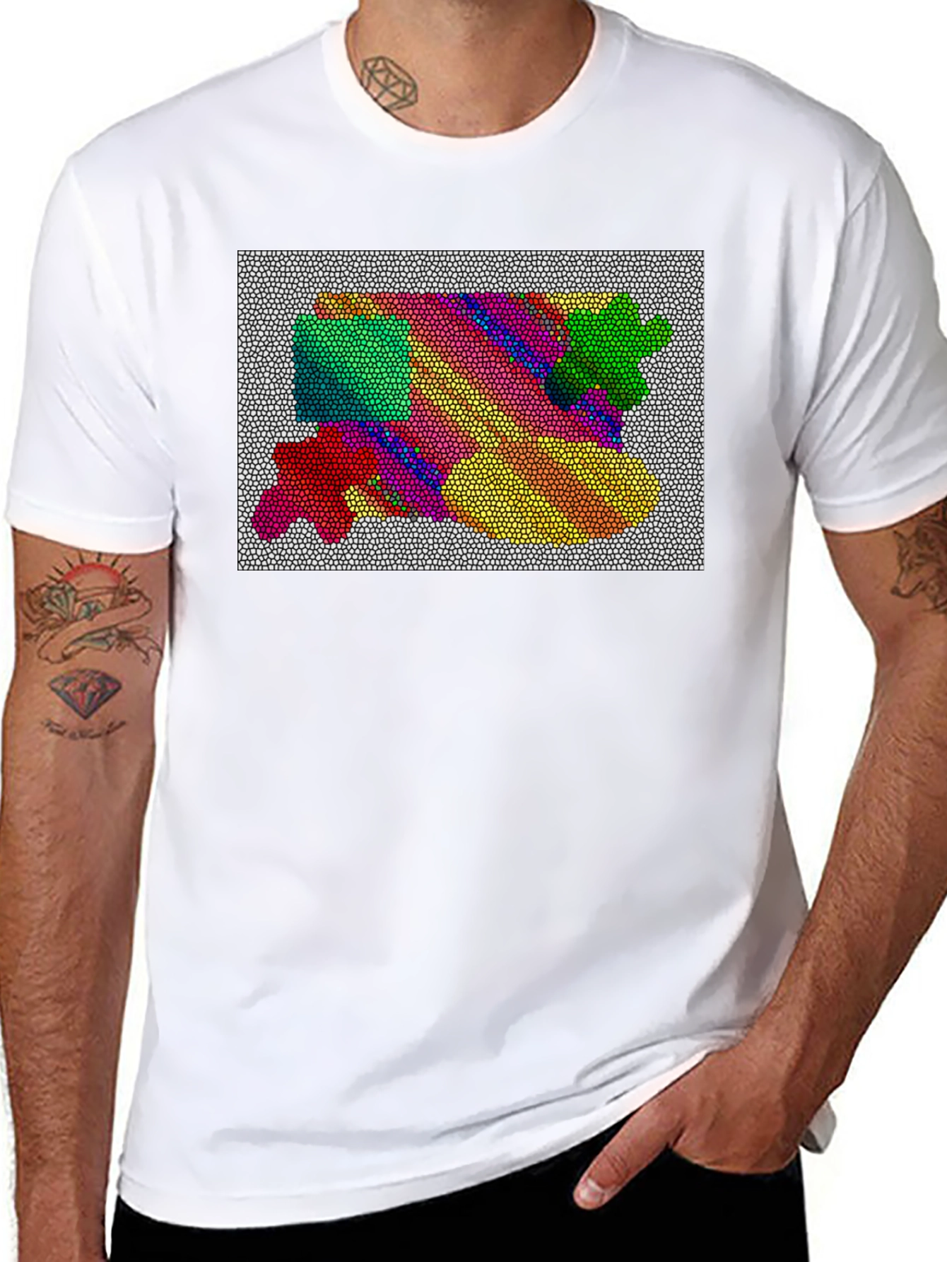 Abstract Mosaic Graphic Tee - Artistic Black T-Shirt