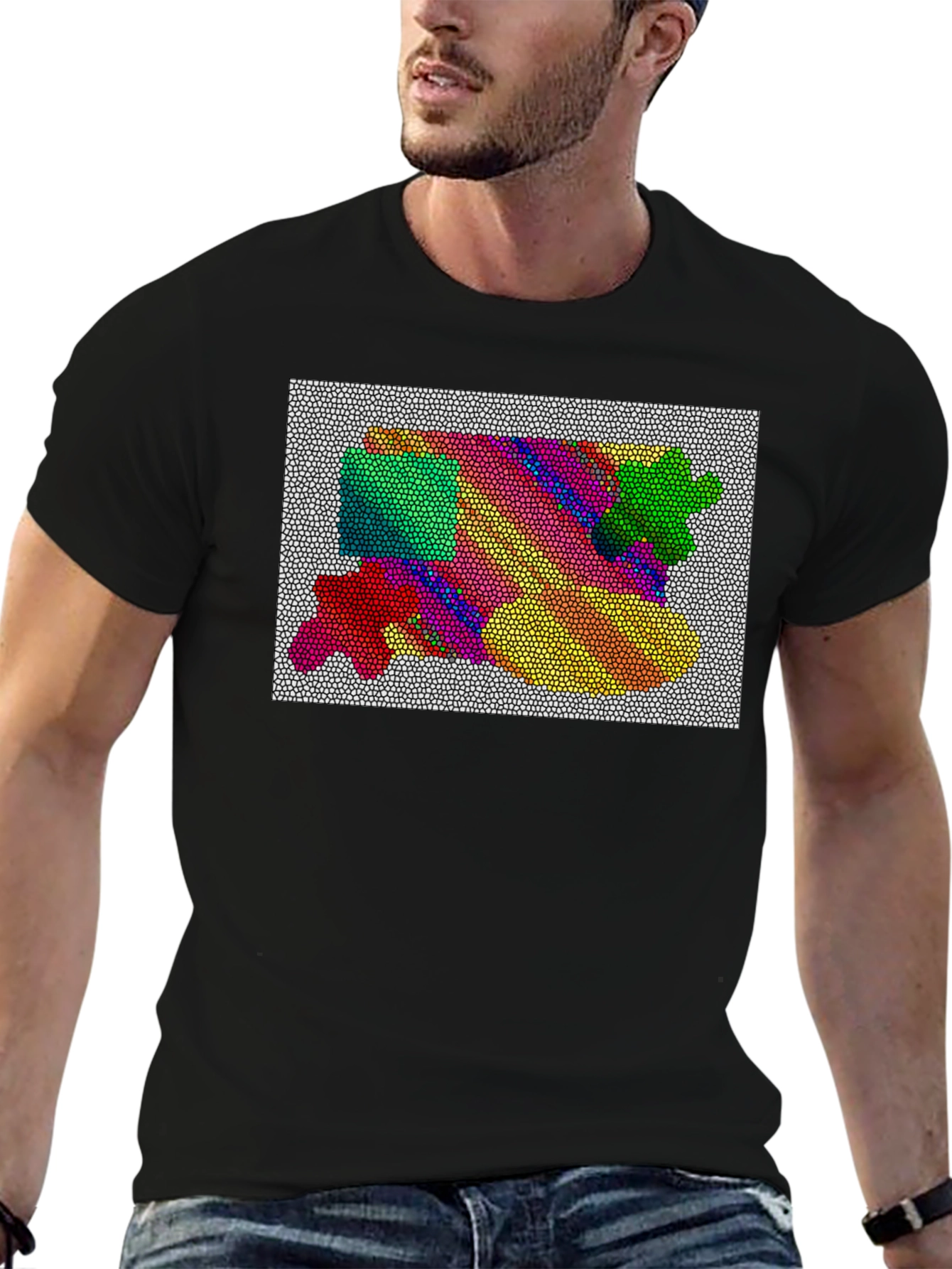Abstract Mosaic Graphic Tee - Artistic Black T-Shirt