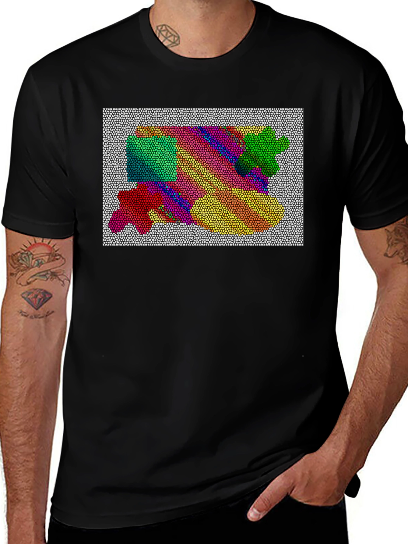 Abstract Mosaic Graphic Tee - Artistic Black T-Shirt