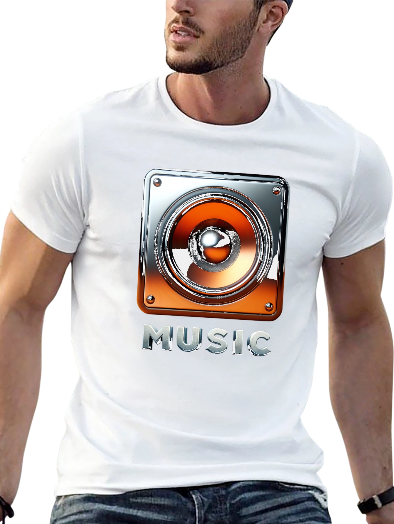 Music Graphic Tee - Black T-Shirt with Speaker Design
