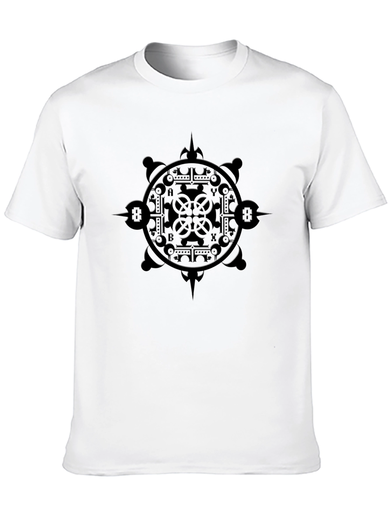 Mens Black Graphic Tee - Intricate Wheel Design