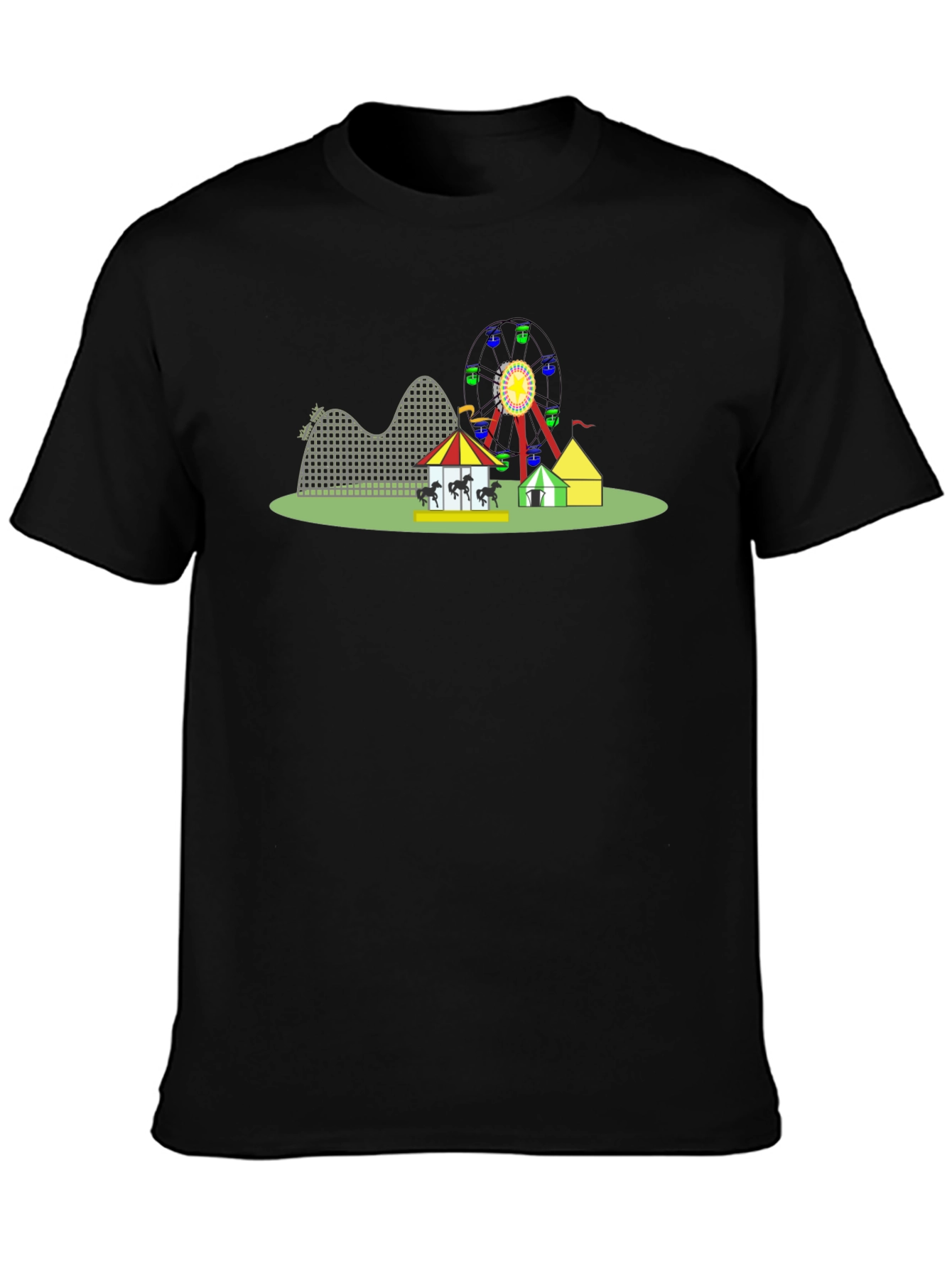 Amusement Park Graphic Tee - Black Cotton T-Shirt
