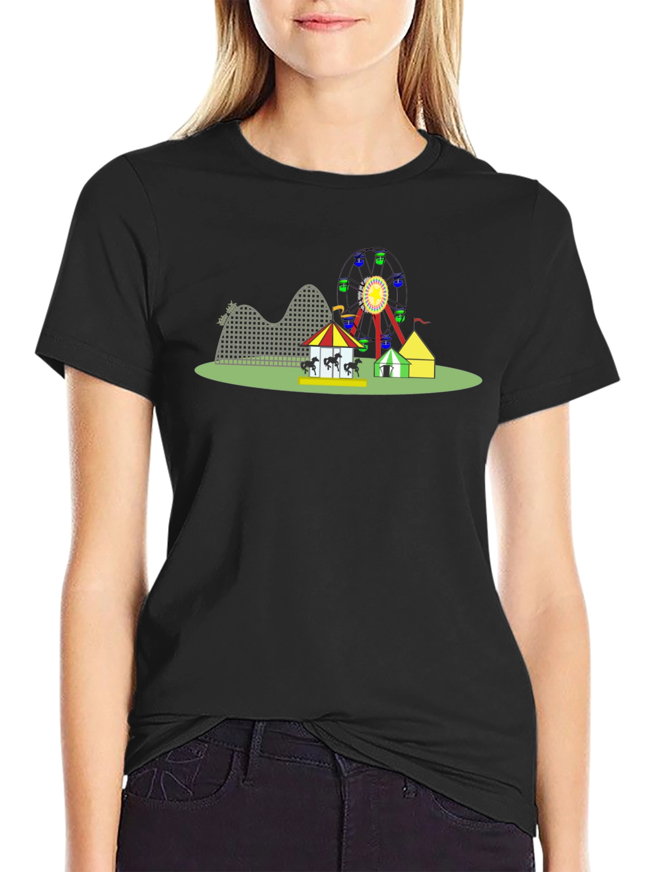 Amusement Park Graphic Tee - Black Cotton T-Shirt