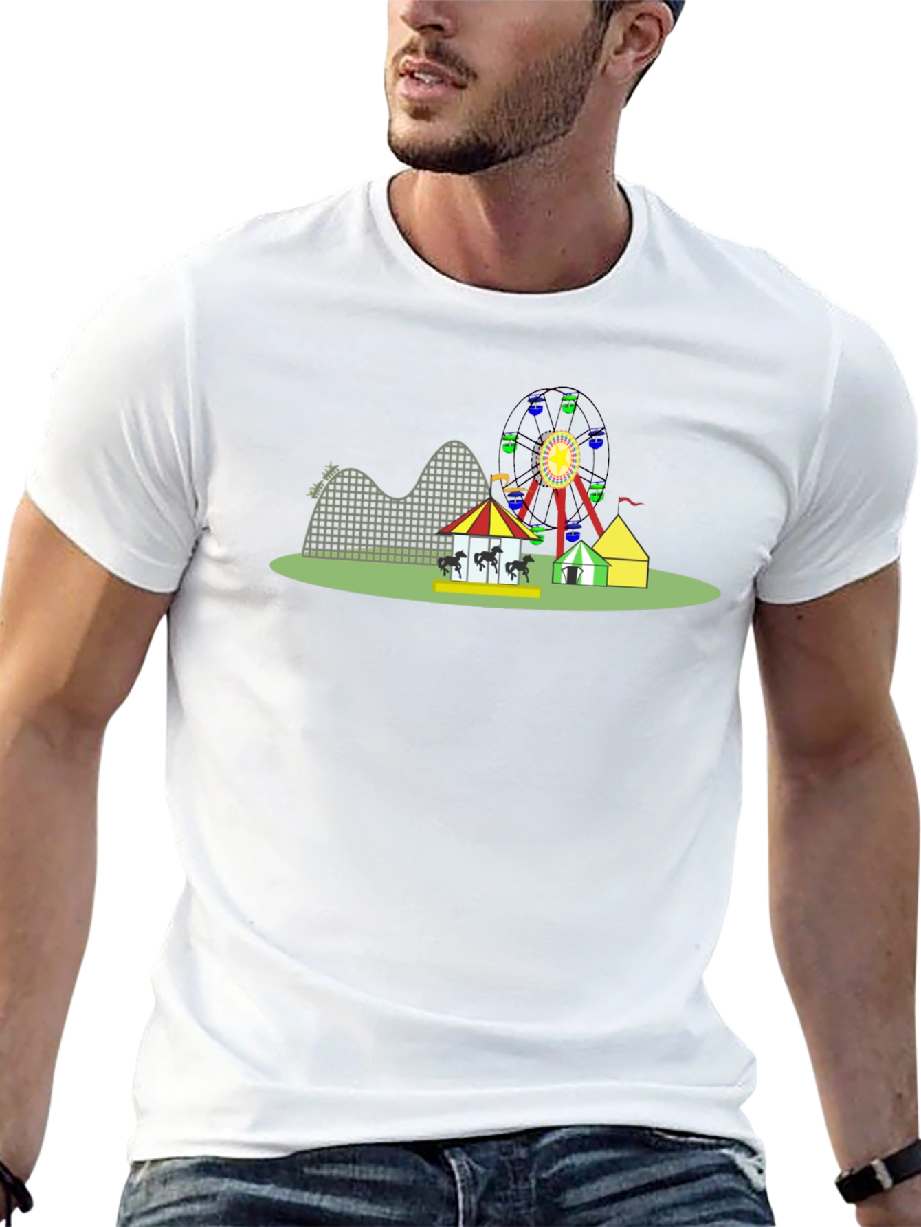 Amusement Park Graphic Tee - Black Cotton T-Shirt