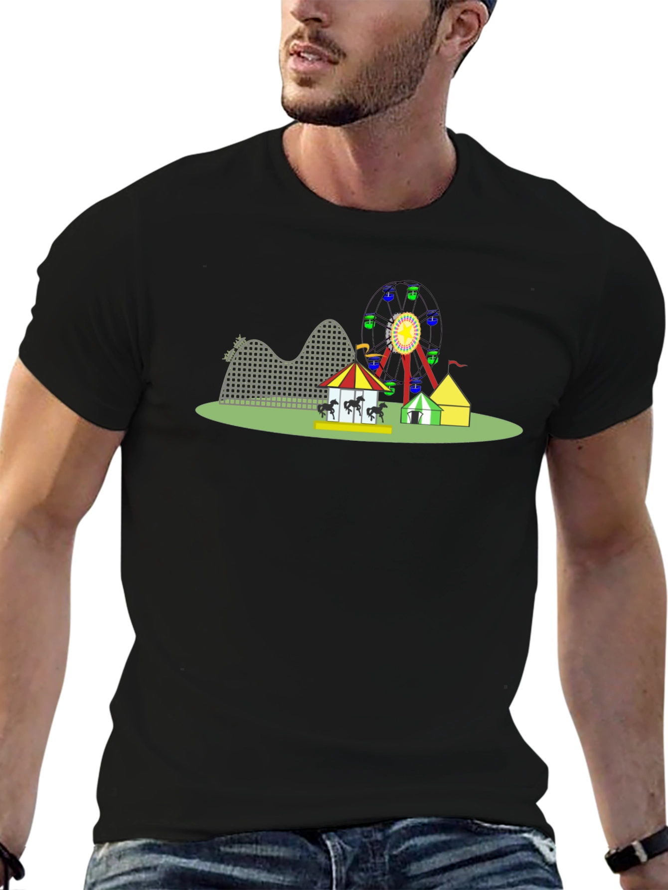 Amusement Park Graphic Tee - Black Cotton T-Shirt