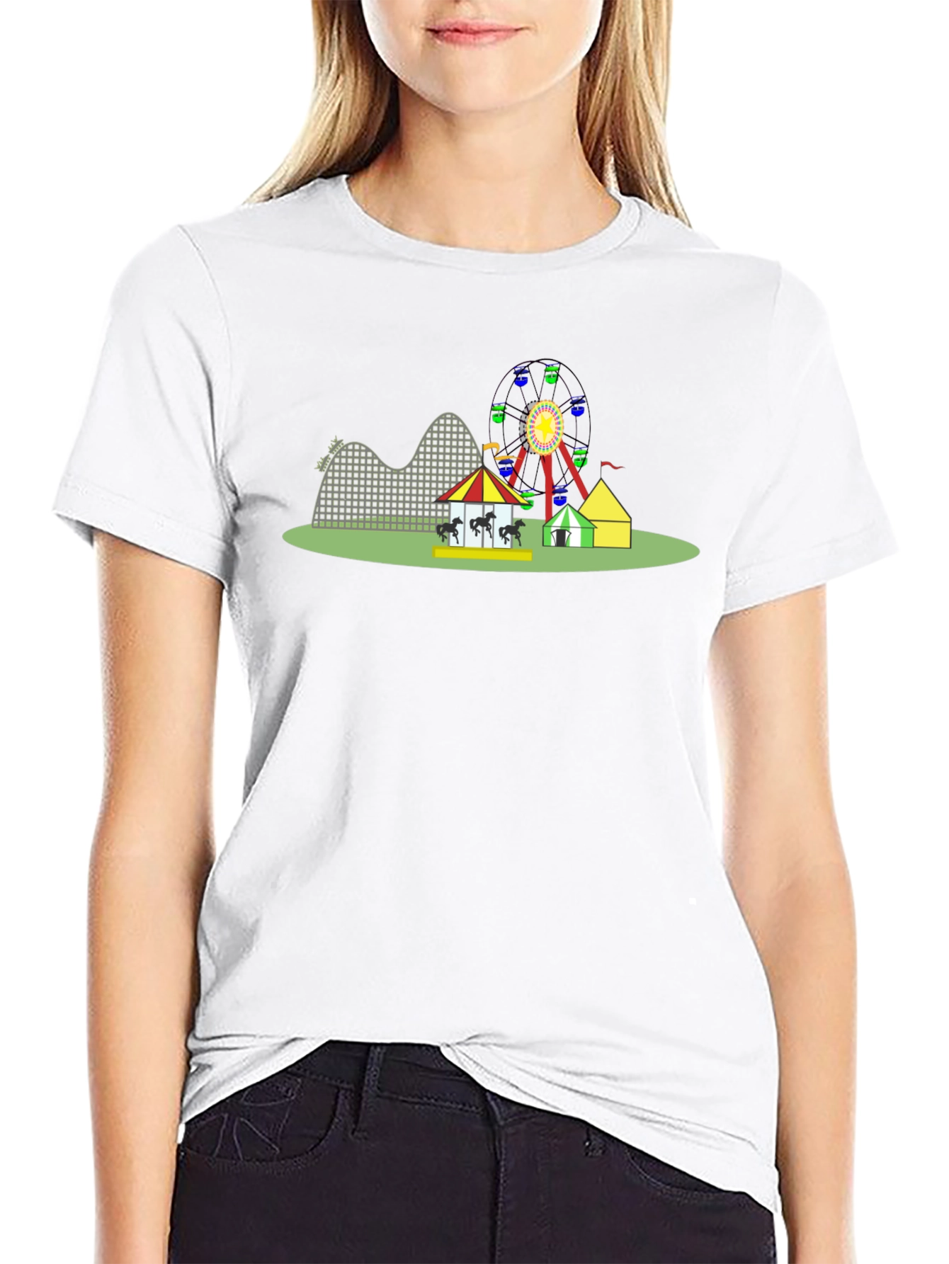 Amusement Park Graphic Tee - Black Cotton T-Shirt