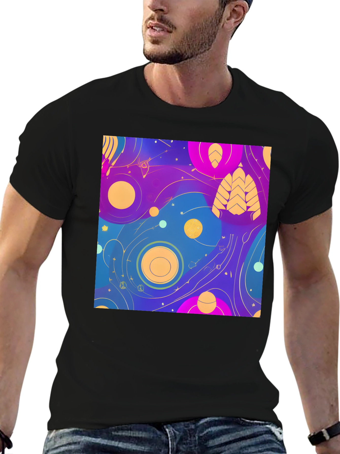Abstract Galaxy Print Black T-Shirt