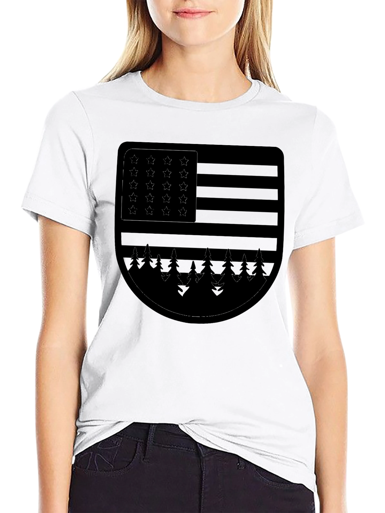 American Flag Trees Graphic T-Shirt - Black