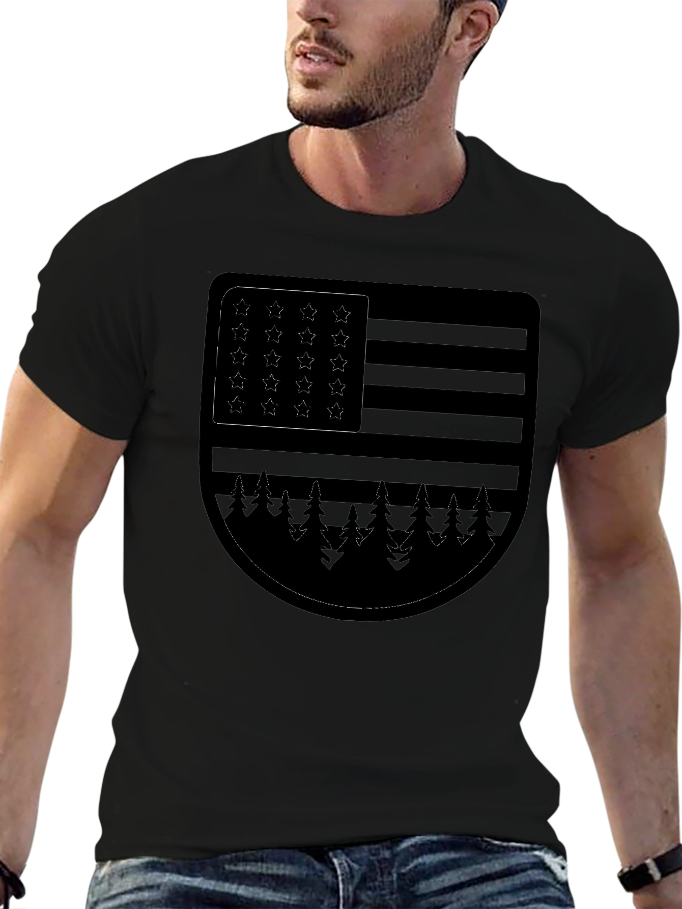 American Flag Trees Graphic T-Shirt - Black