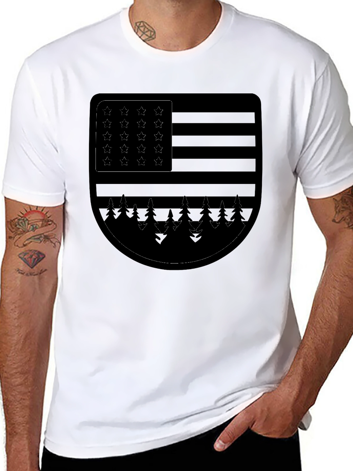 American Flag Trees Graphic T-Shirt - Black