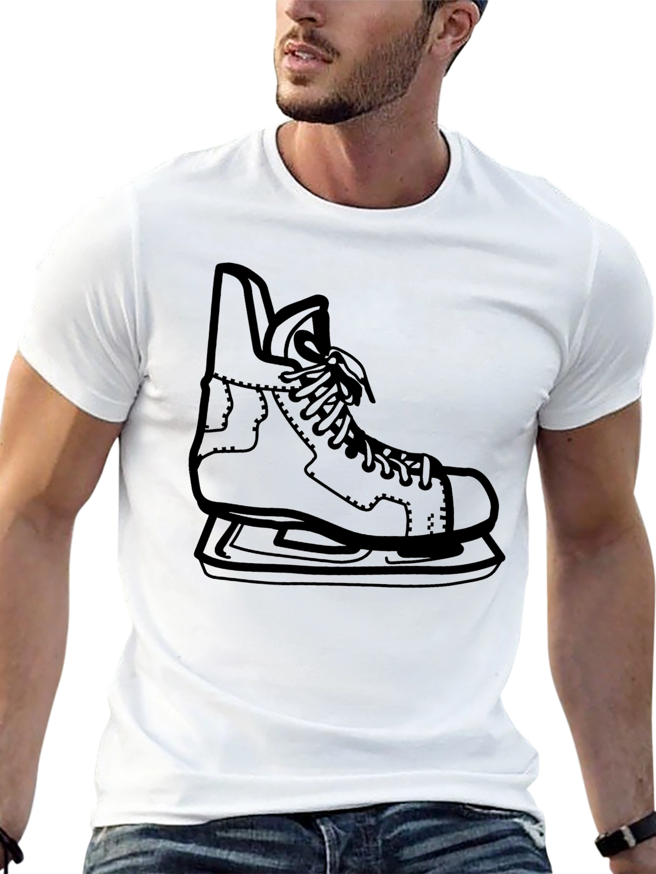 Hockey Skate Graphic Tee - Black Cotton Casual Shirt