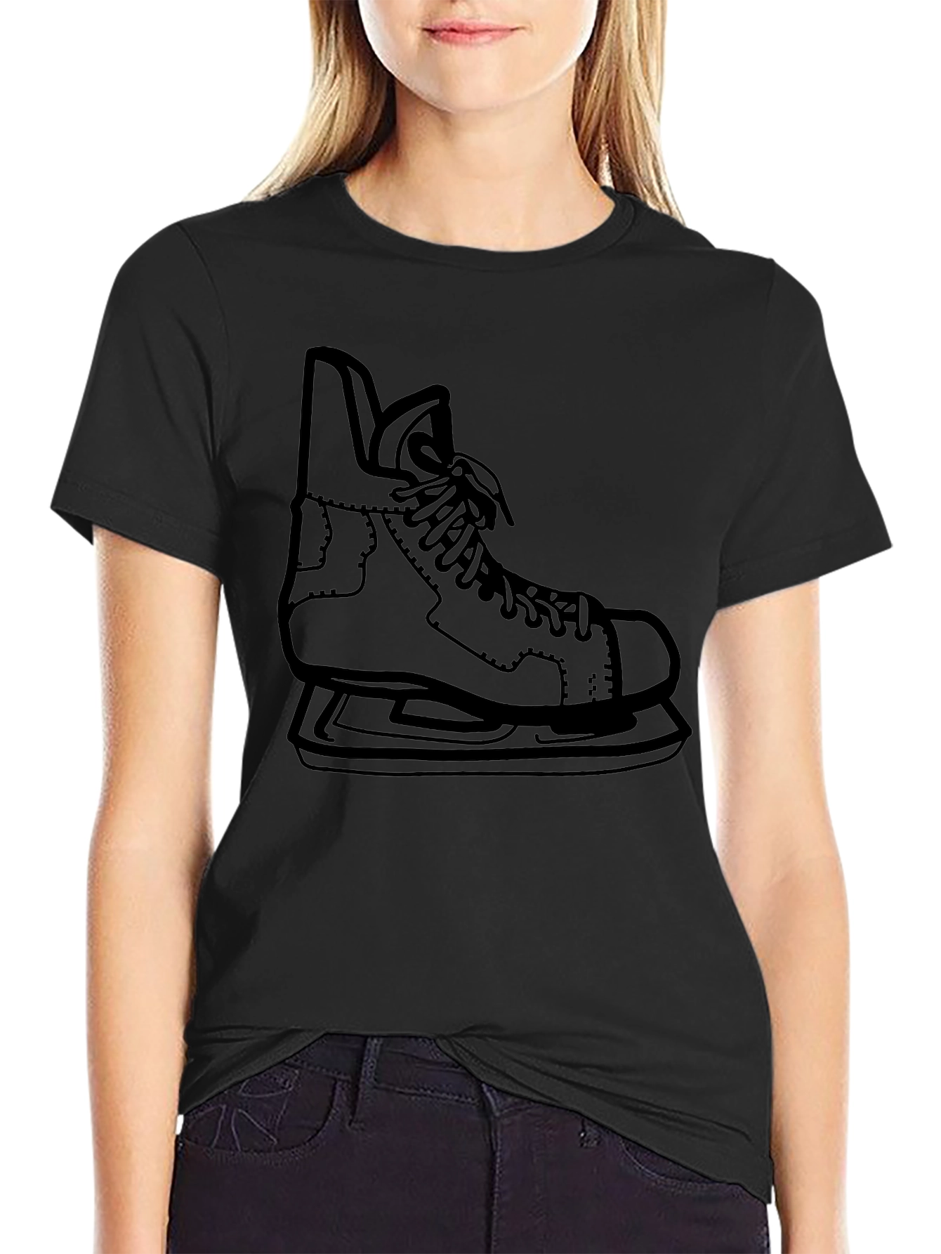 Hockey Skate Graphic Tee - Black Cotton Casual Shirt