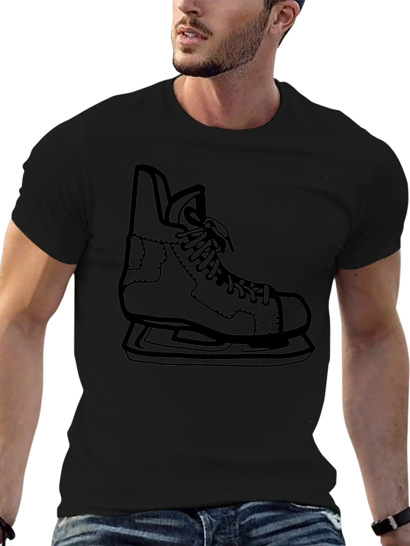 Hockey Skate Graphic Tee - Black Cotton Casual Shirt