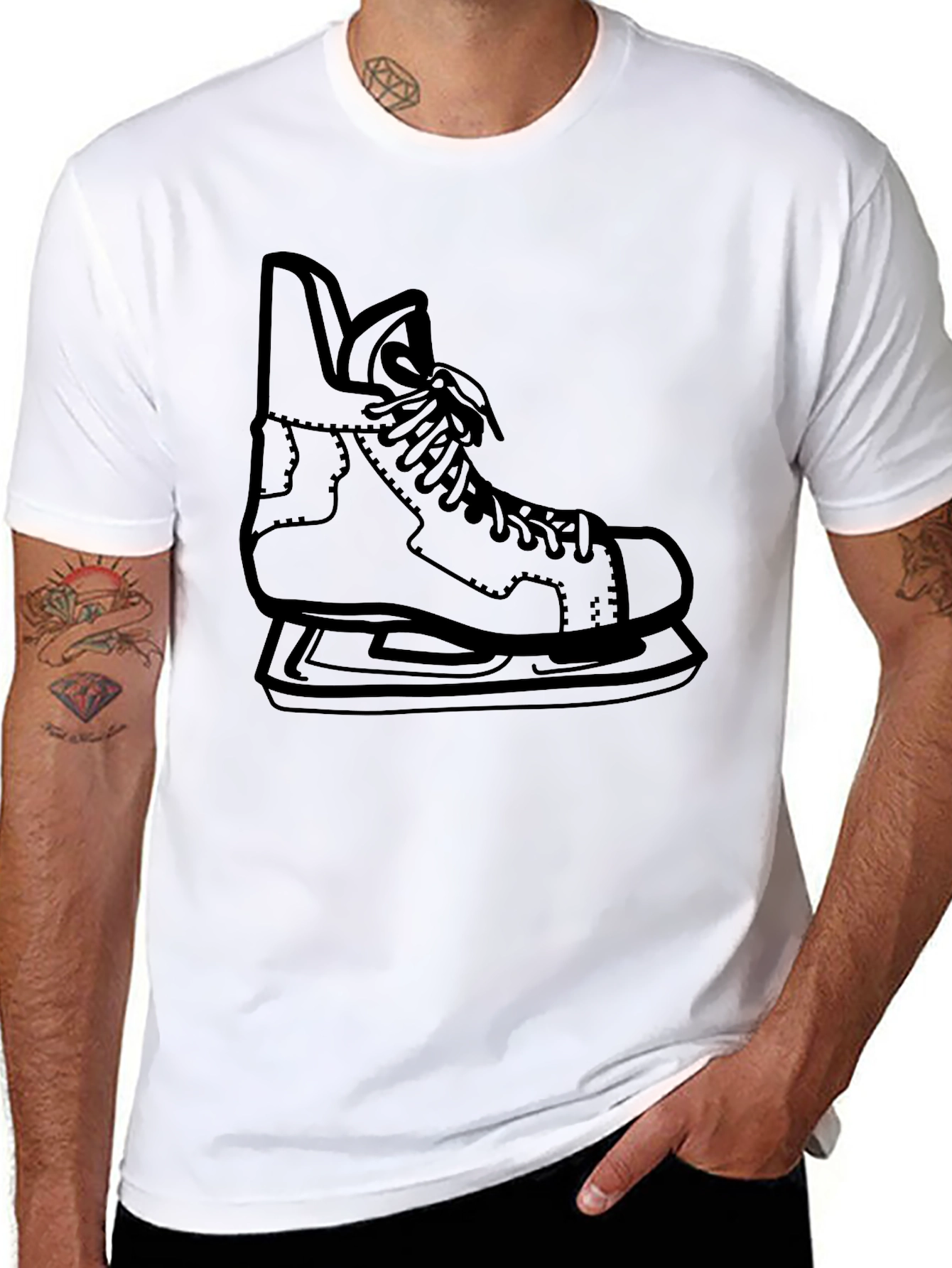 Hockey Skate Graphic Tee - Black Cotton Casual Shirt