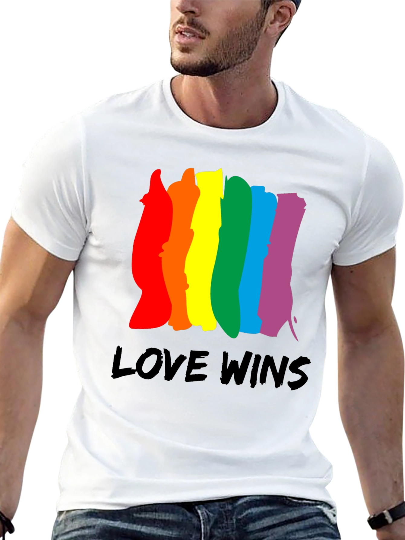 Love Wins Pride T-Shirt - Rainbow Stripes