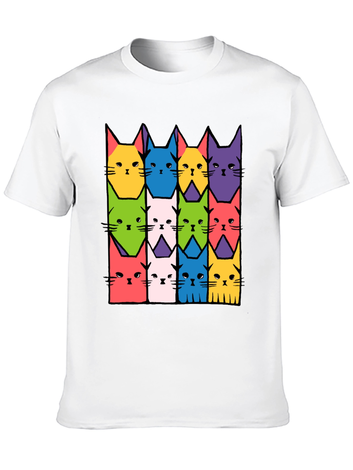 Colorful Cat Pattern T-Shirt